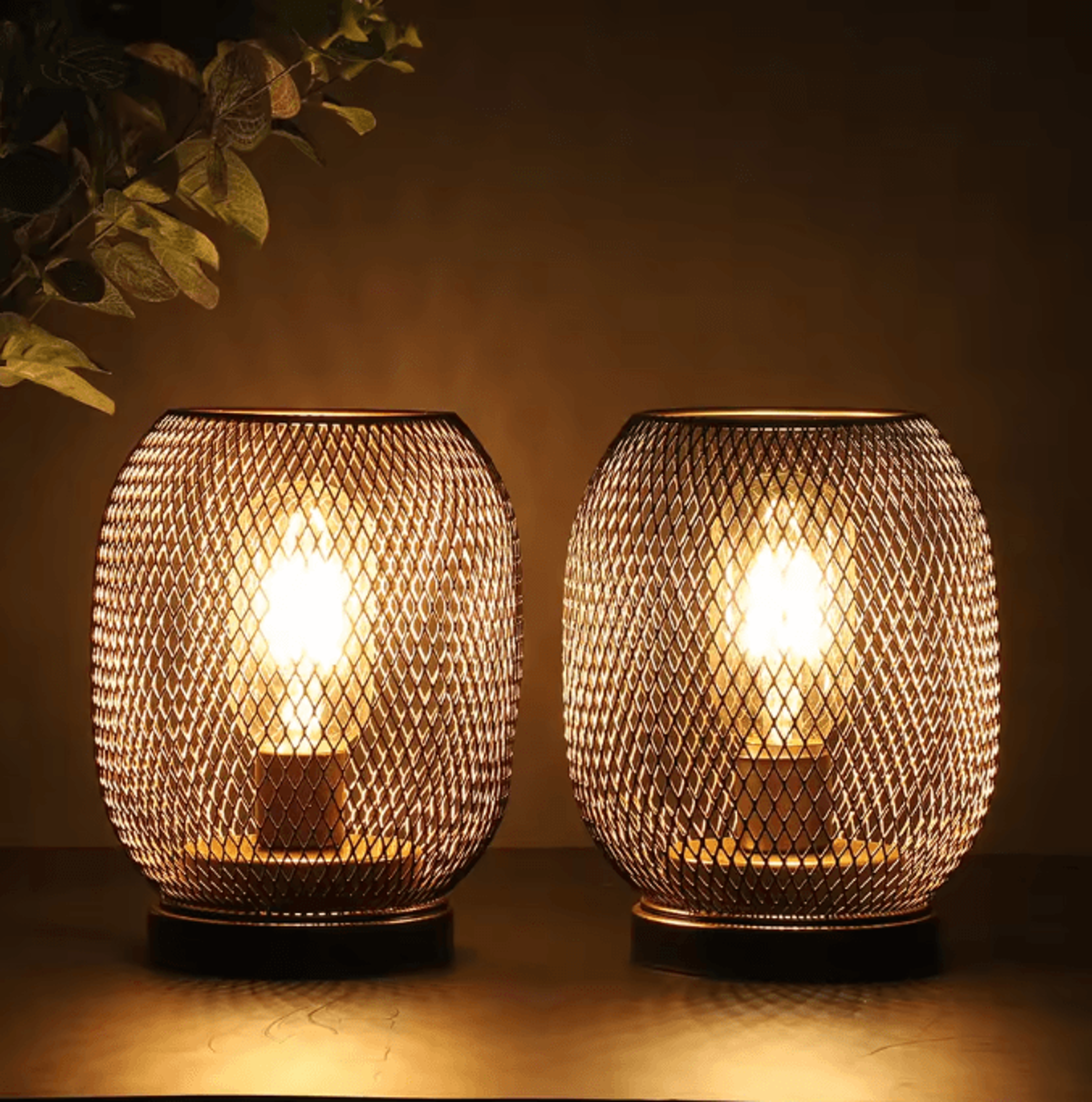 cordless led lantern battery powered table lamp metal cage decorative light for weddings home decor set
