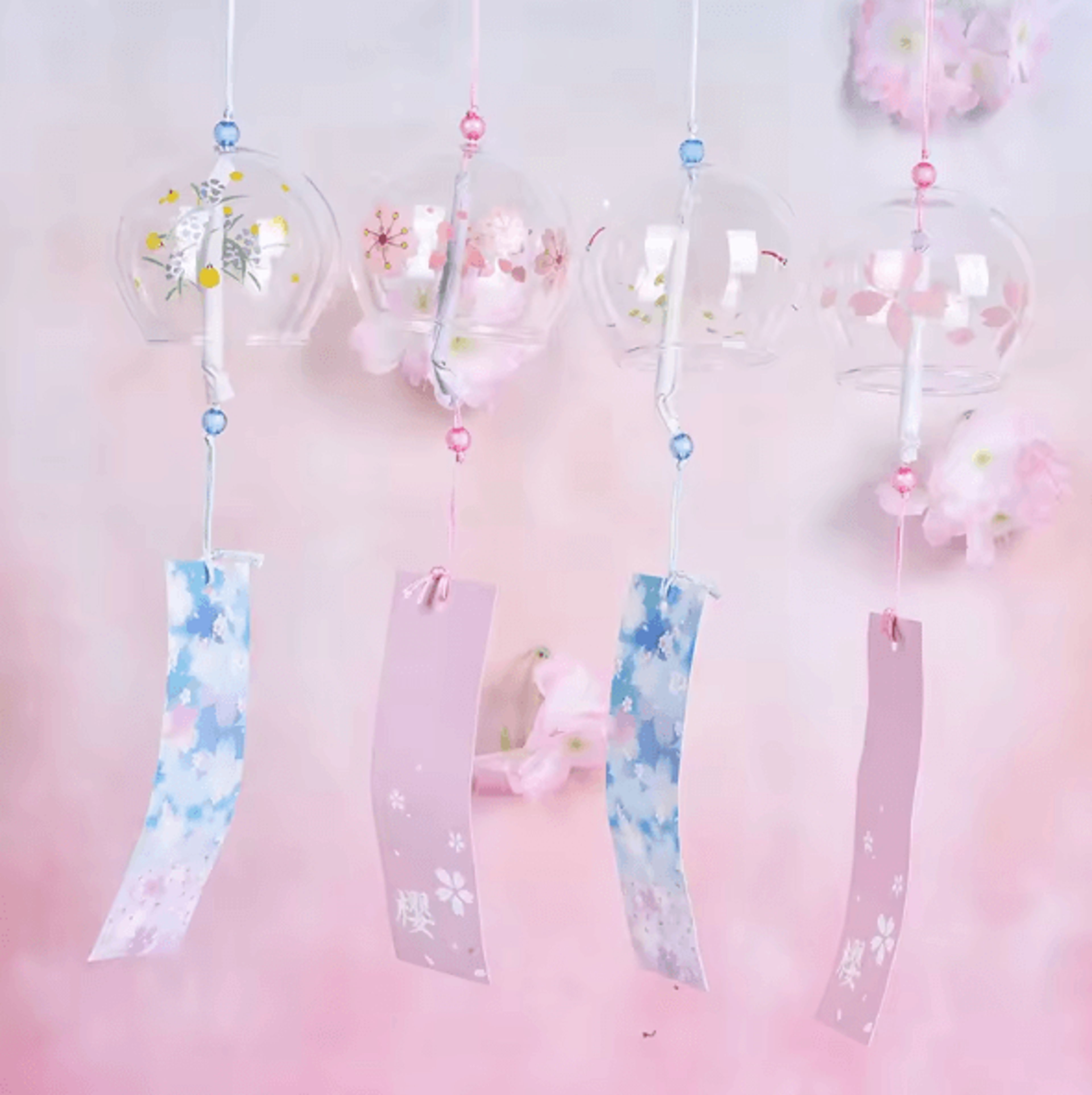 japanese sakura wind chime glass furin bell cherry blossom hanging decor for home garden balcony