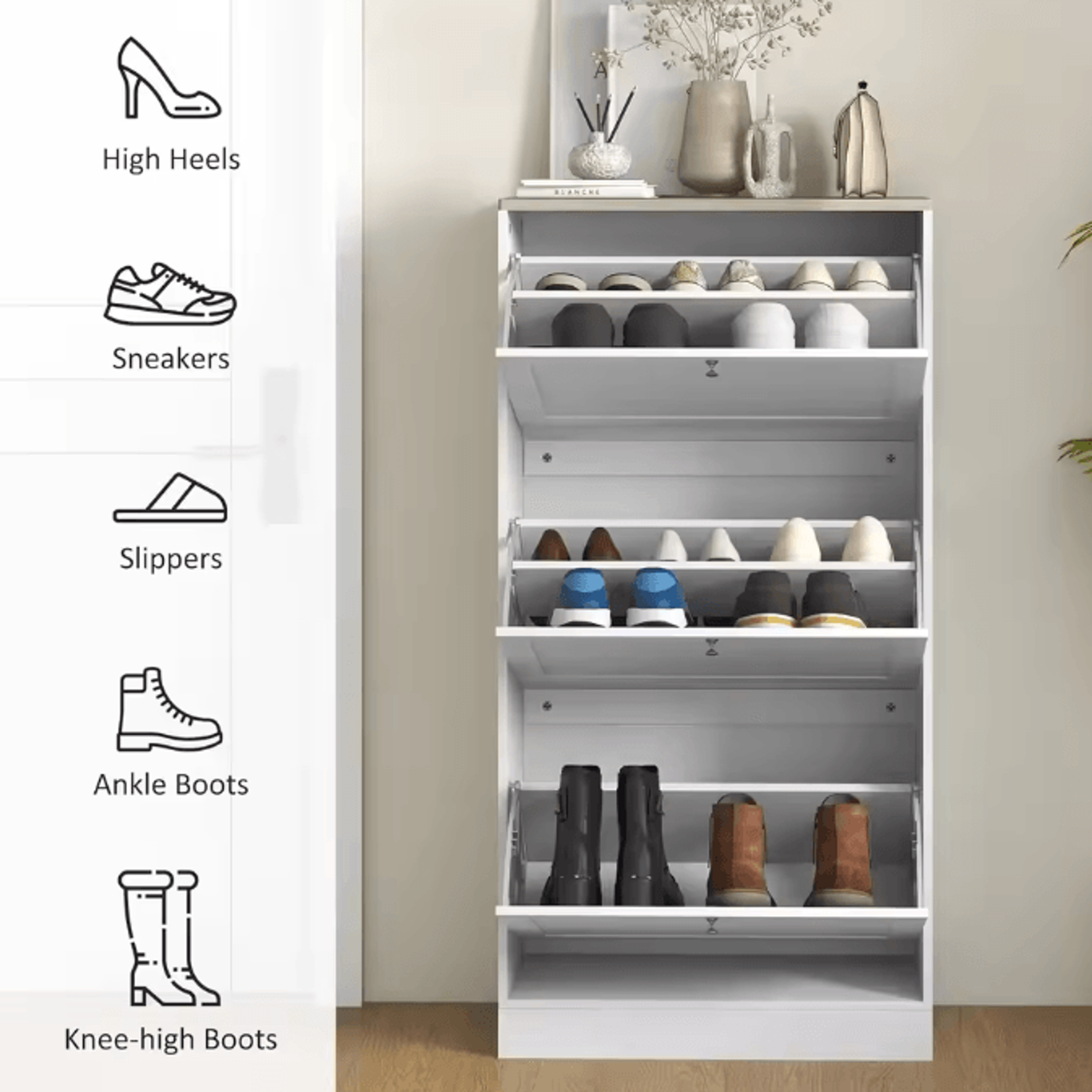 wooden shoe storage cabinet with 3 flip drawers entryway organizer with adjustable shelves hidden shoe rack