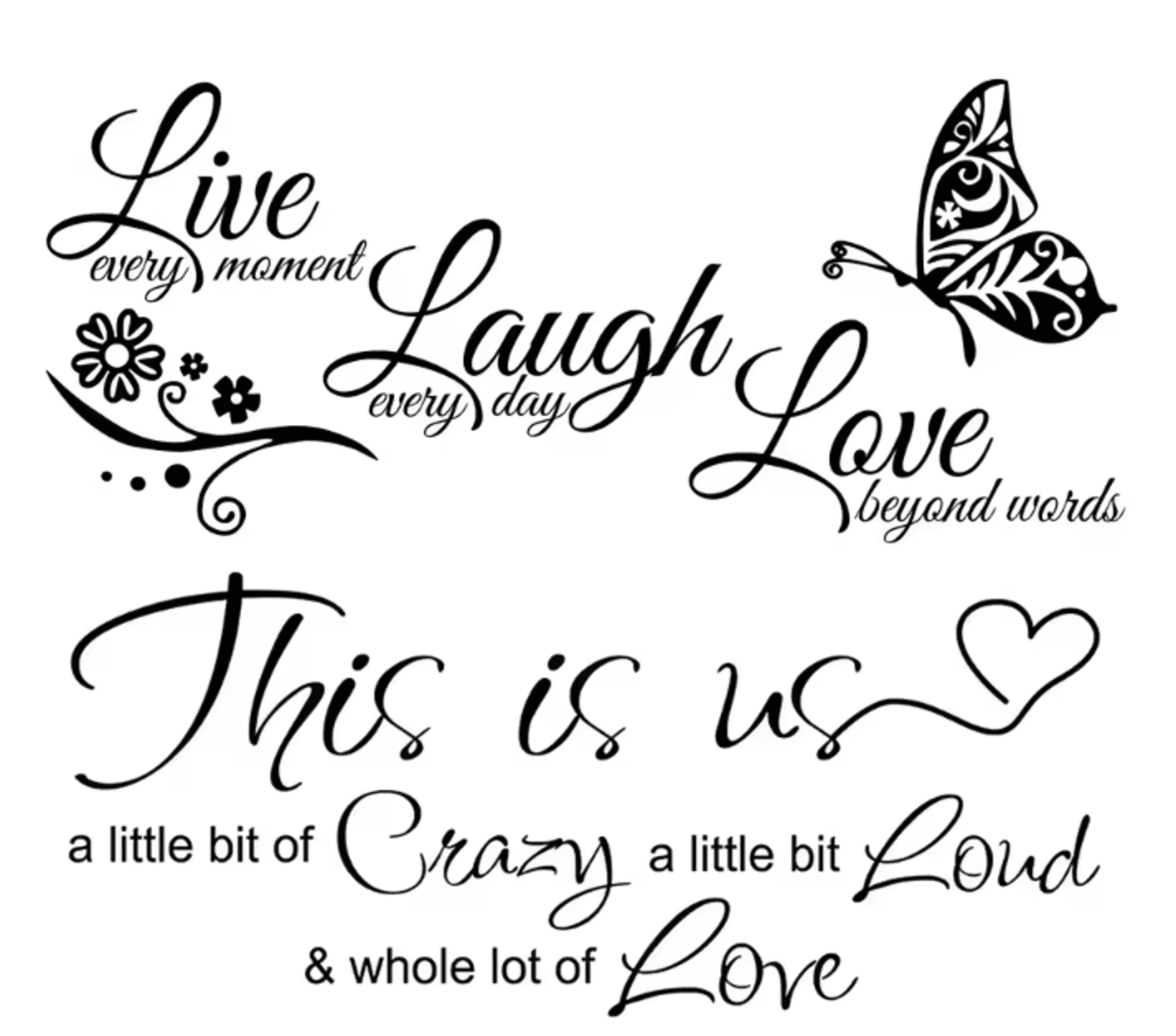 inspirenest live laugh love butterfly vinyl wall decal for living room & home decor