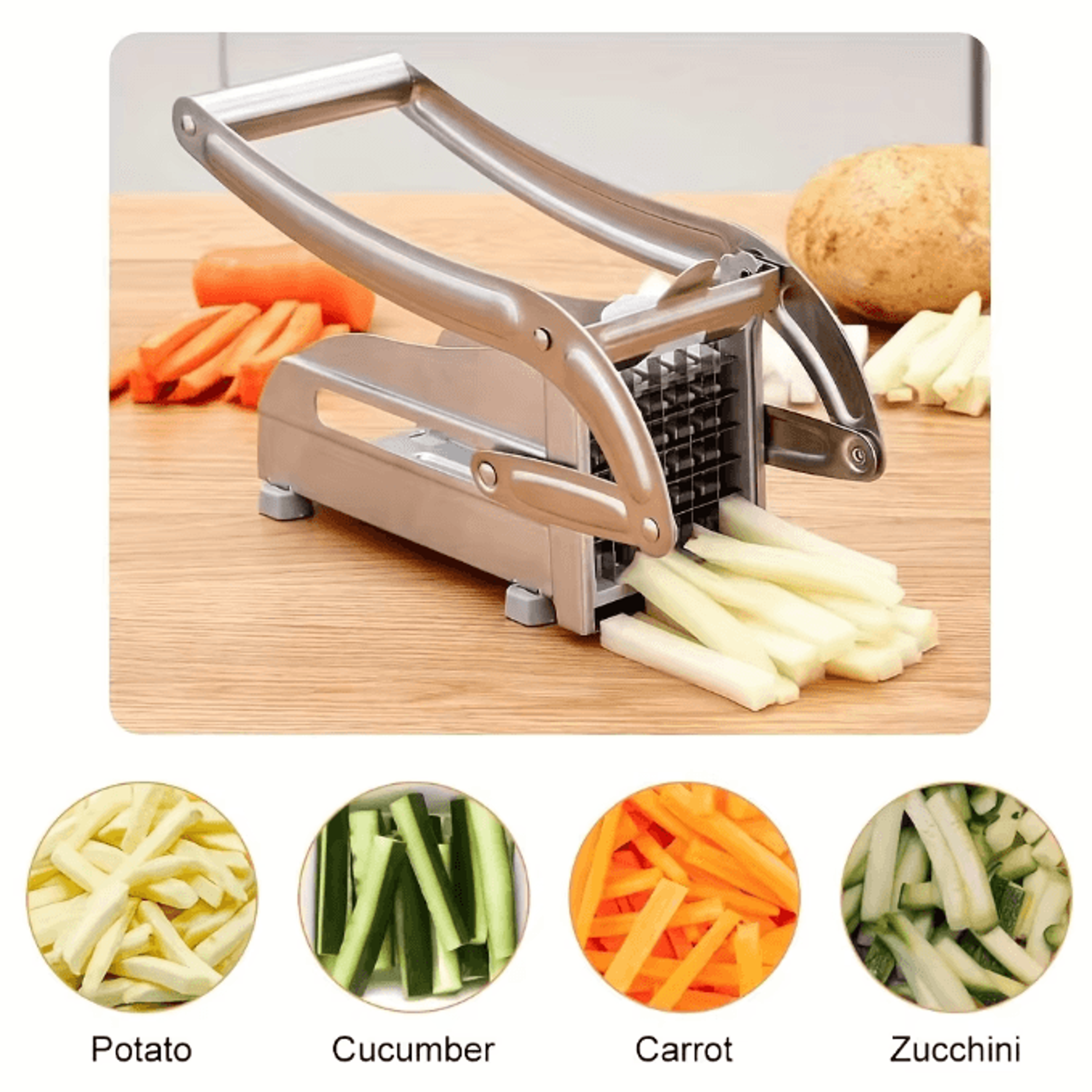 slicepro stainless steel manual vegetable slicer with square blade for potatoes, cucumbers & everyday prep