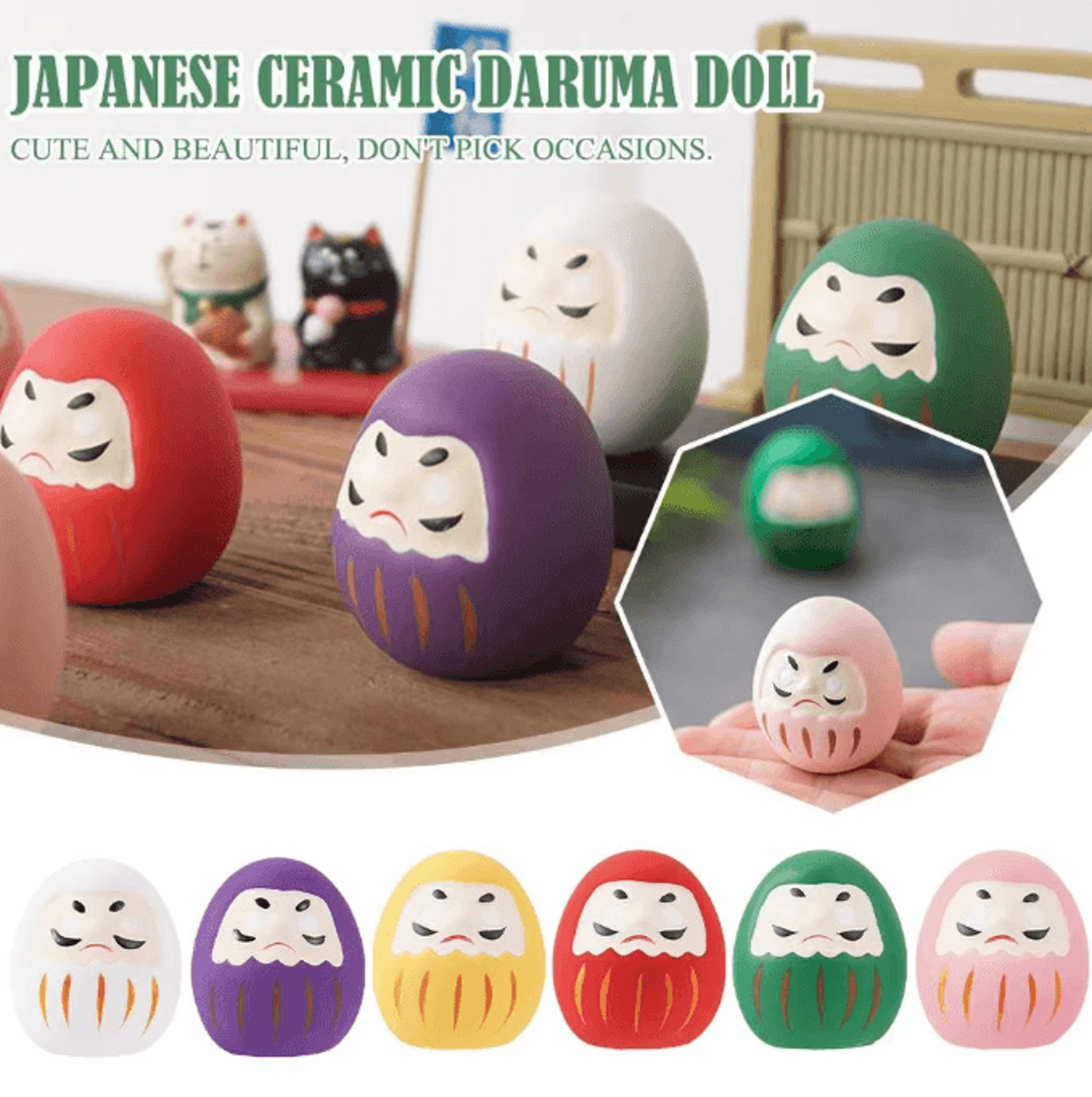 japanese ceramic daruma doll – mini lucky charm fortune figurine for home decor & gift