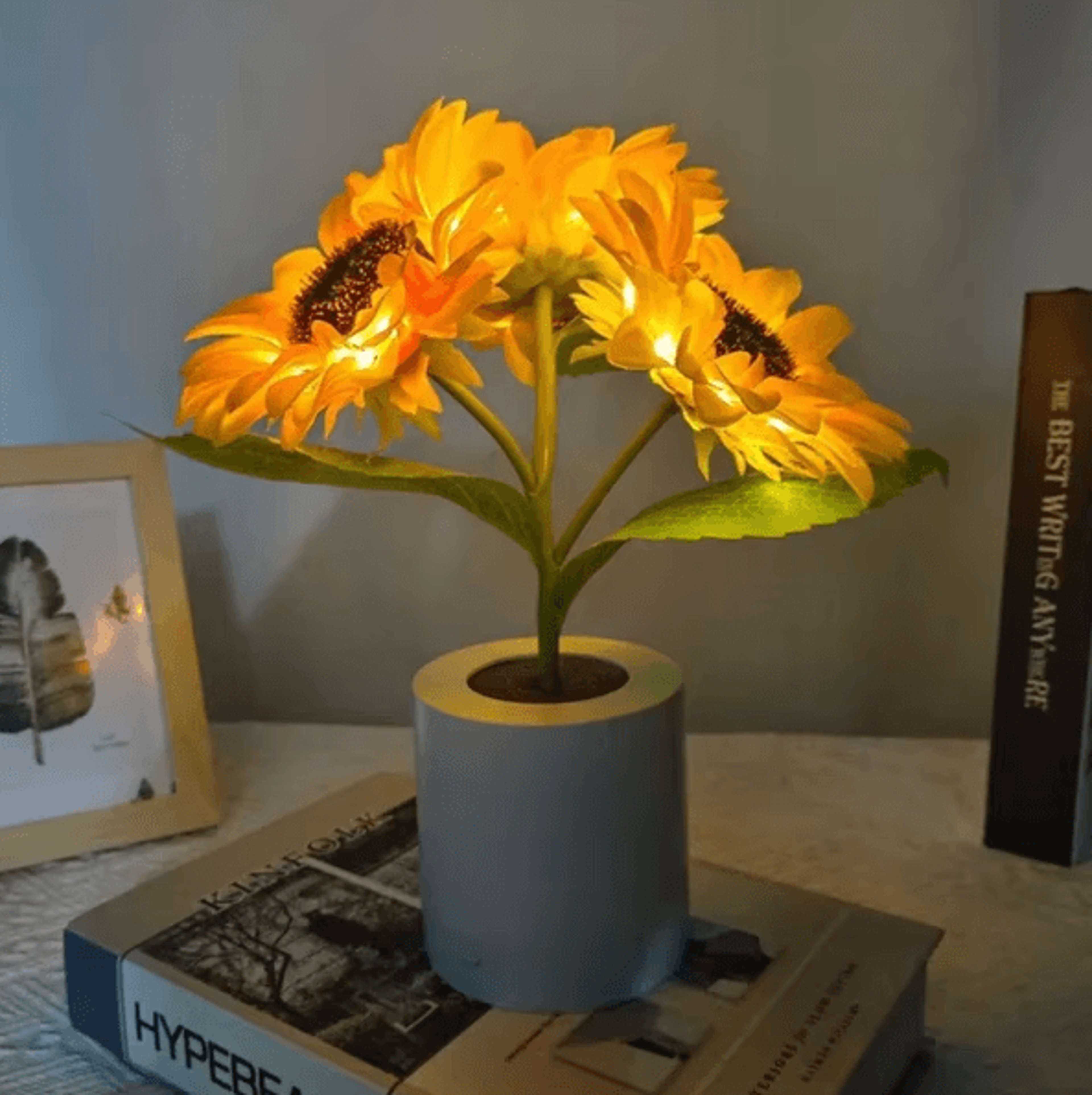 rechargeable sunflower led night lamp – 3-light bedside floral table decor