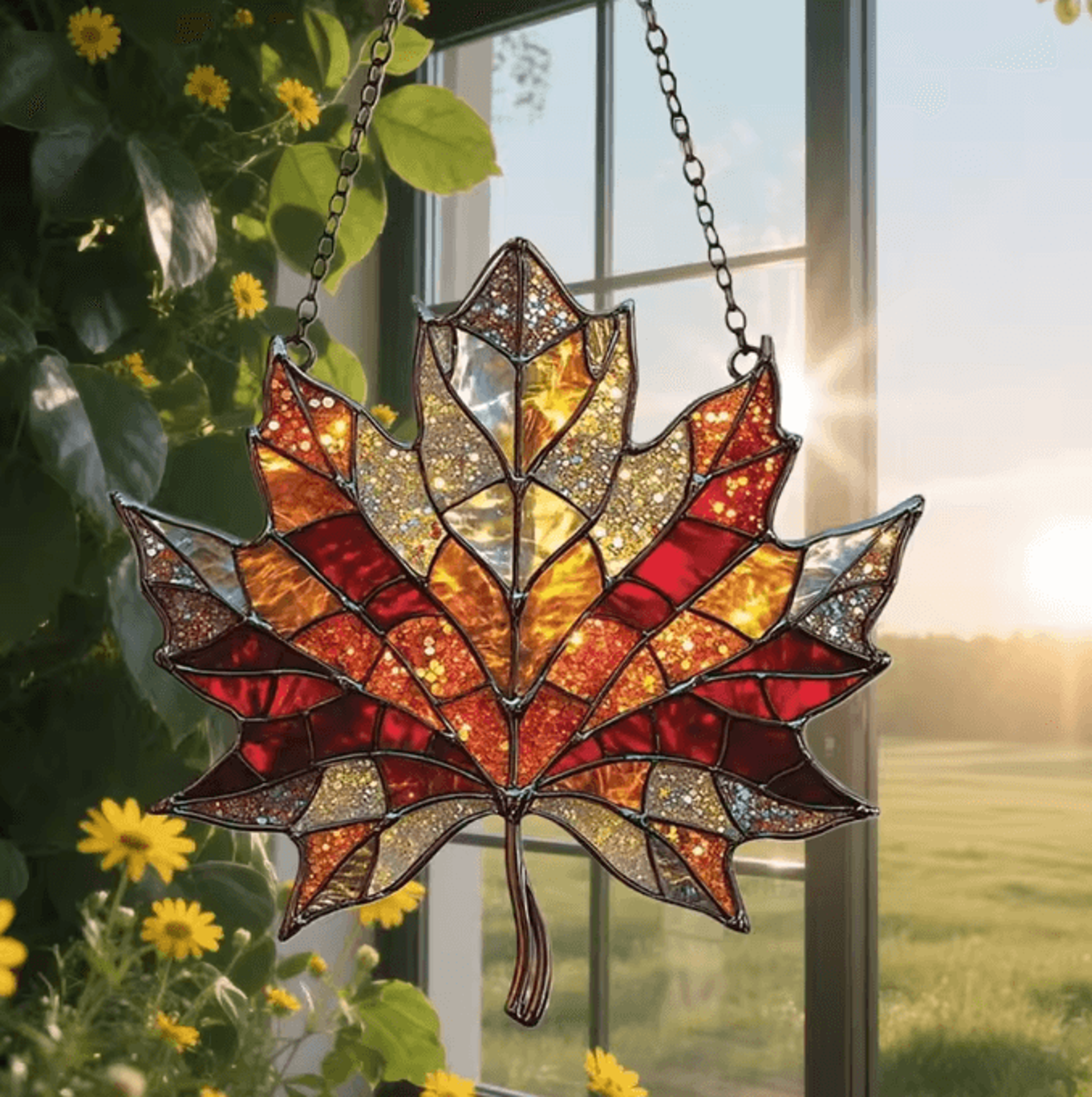 acrylic maple leaf suncatcher – thanksgiving autumn window & door hanging decor