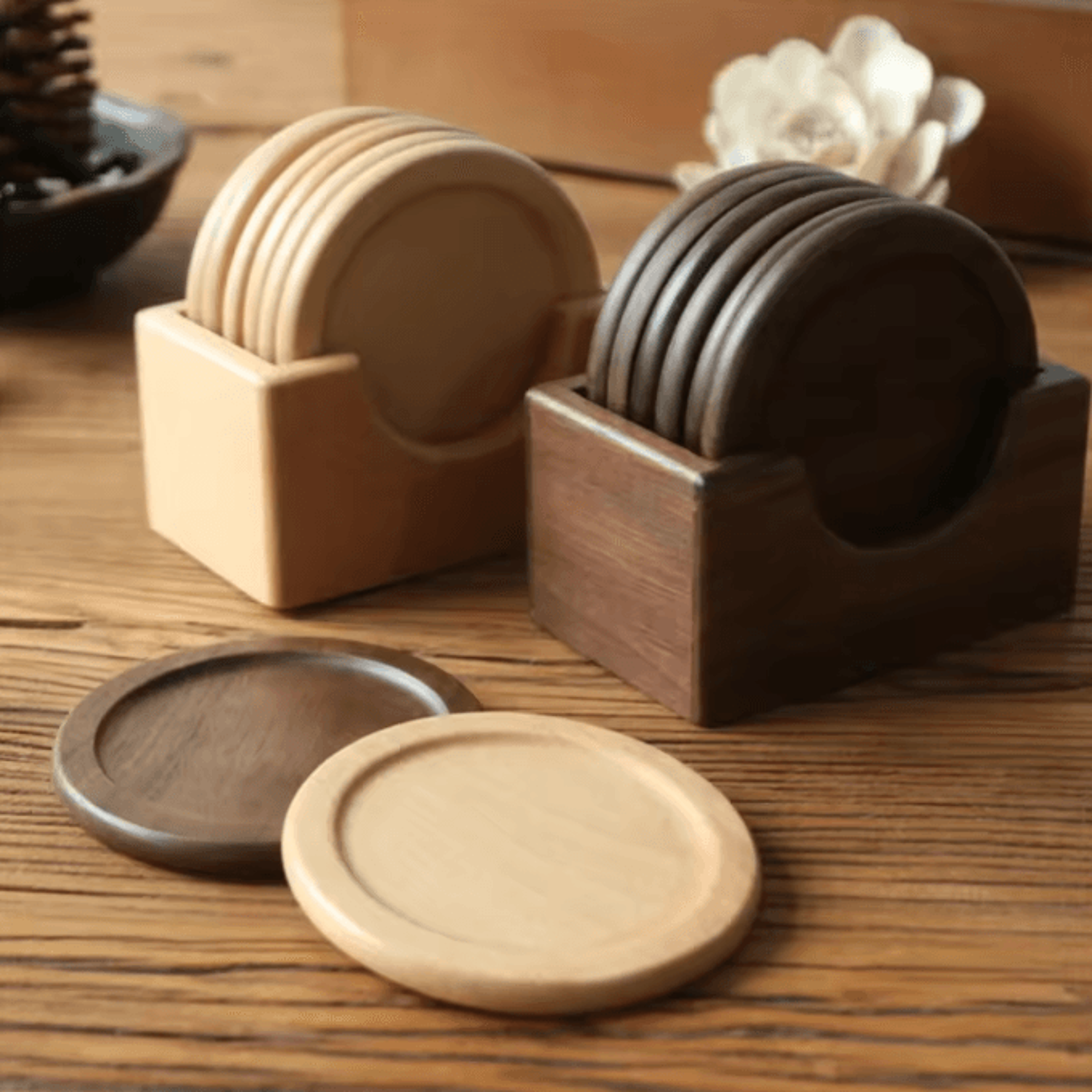 japanese walnut wood coasters set – 6pcs round insulated drink placemats