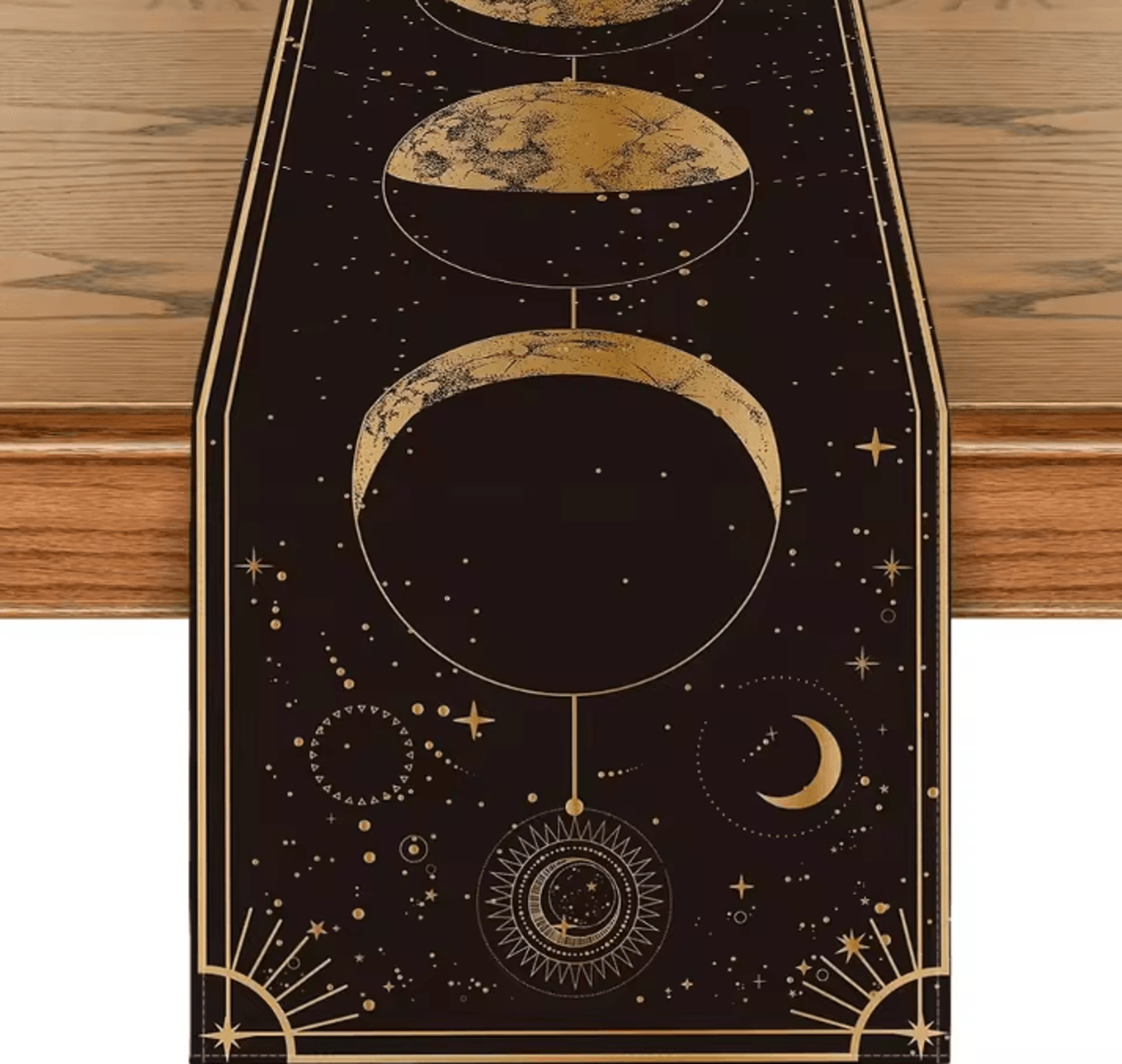 astrology moon phase linen table runner – mystical gothic table decor
