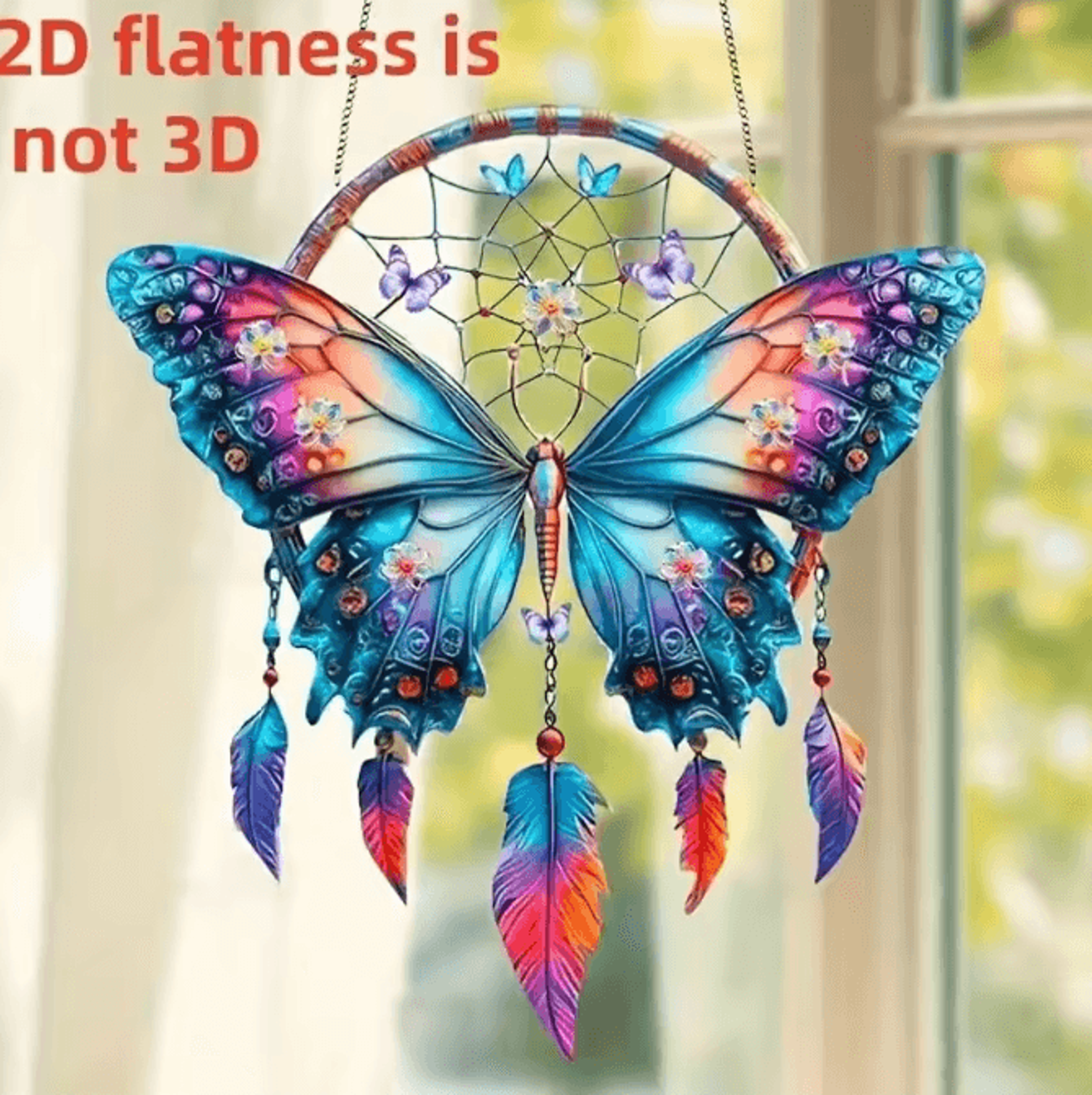 shiny butterfly feather pendant decor – elegant hanging ornament for home & gifts