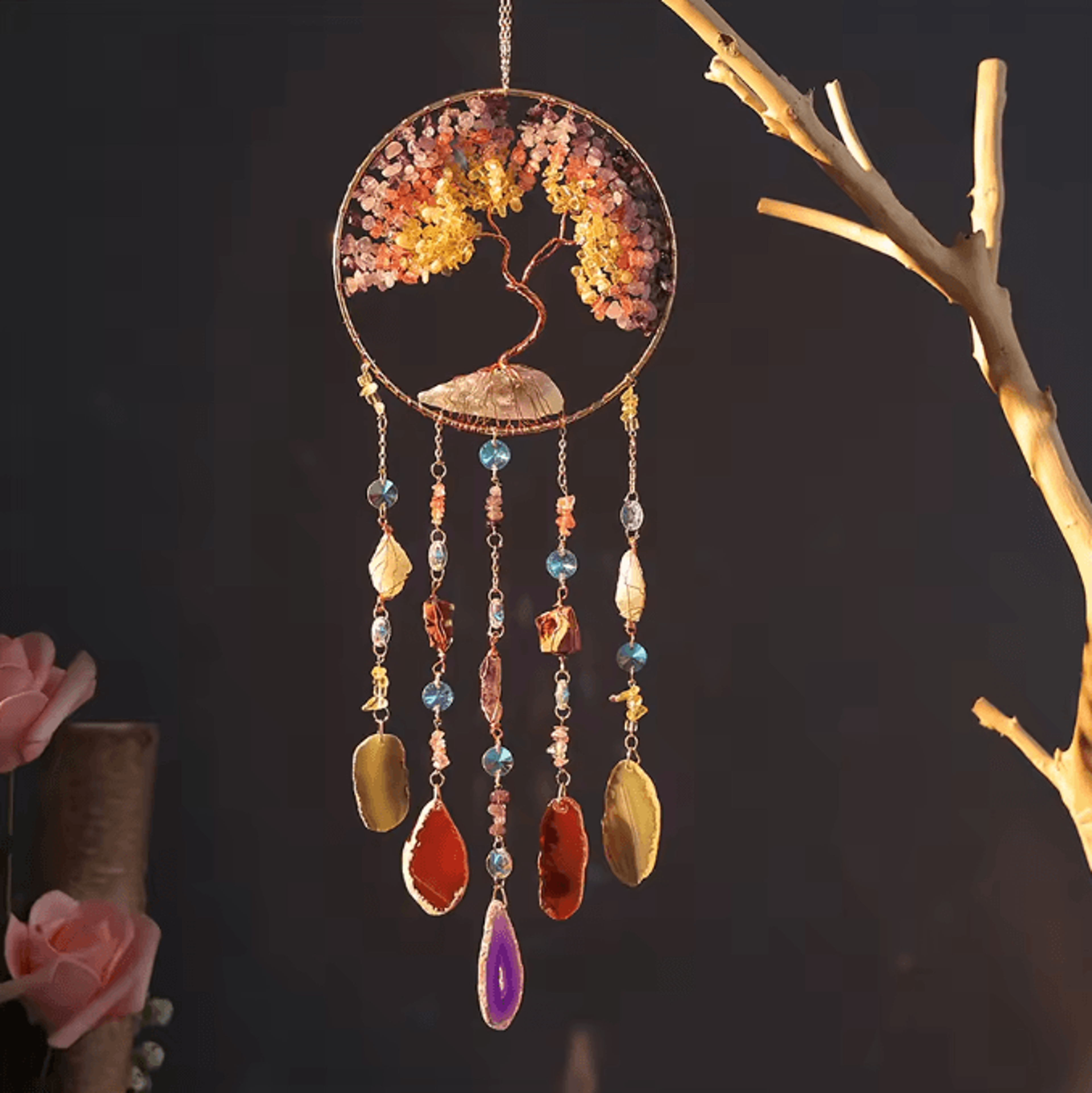 lunacrystal natural agate dream catcher wall hanging moon star sun boho decor