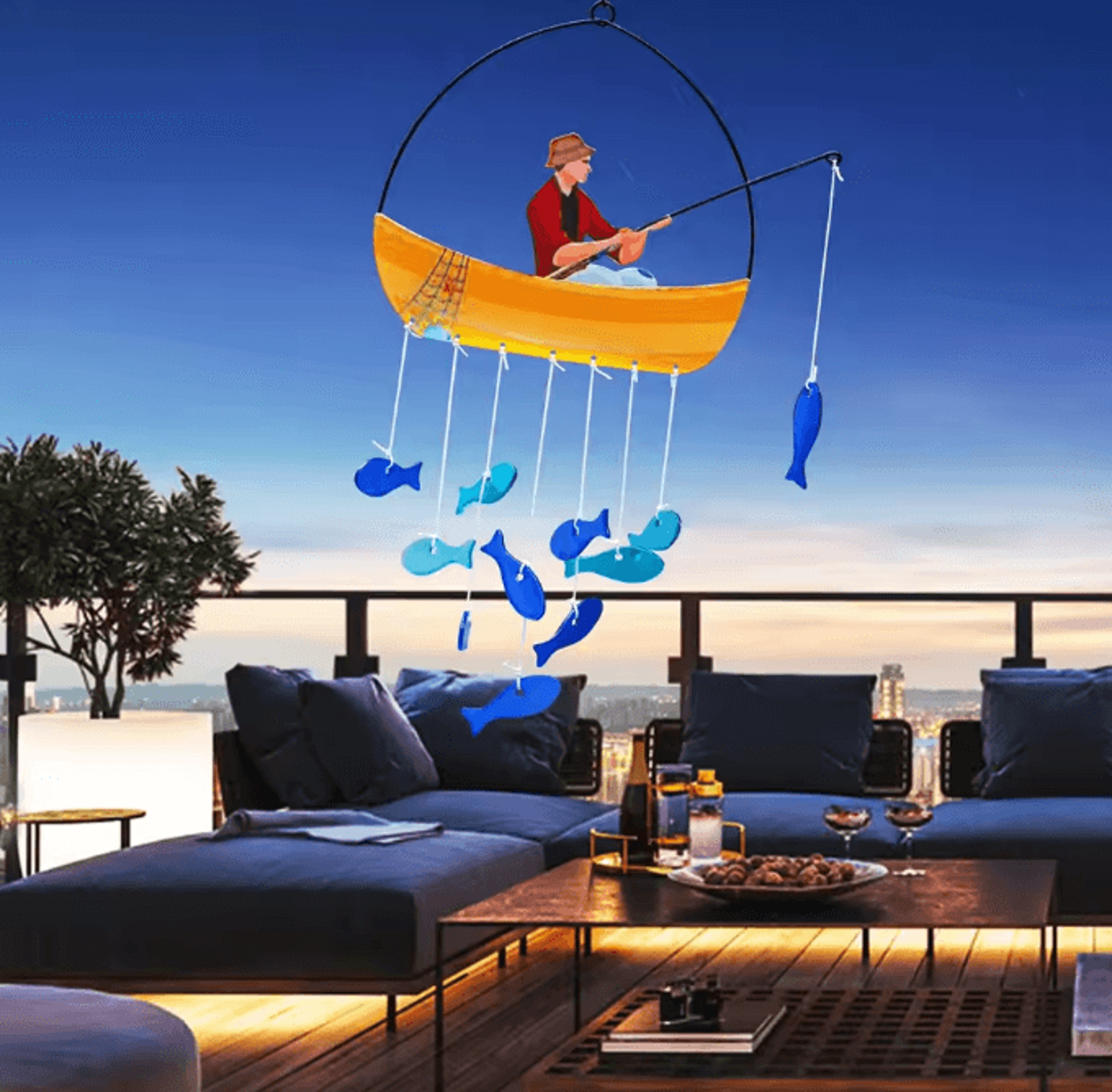 oceanwhisper 21inches blue sea glass fish wind chimes outdoor coastal decor