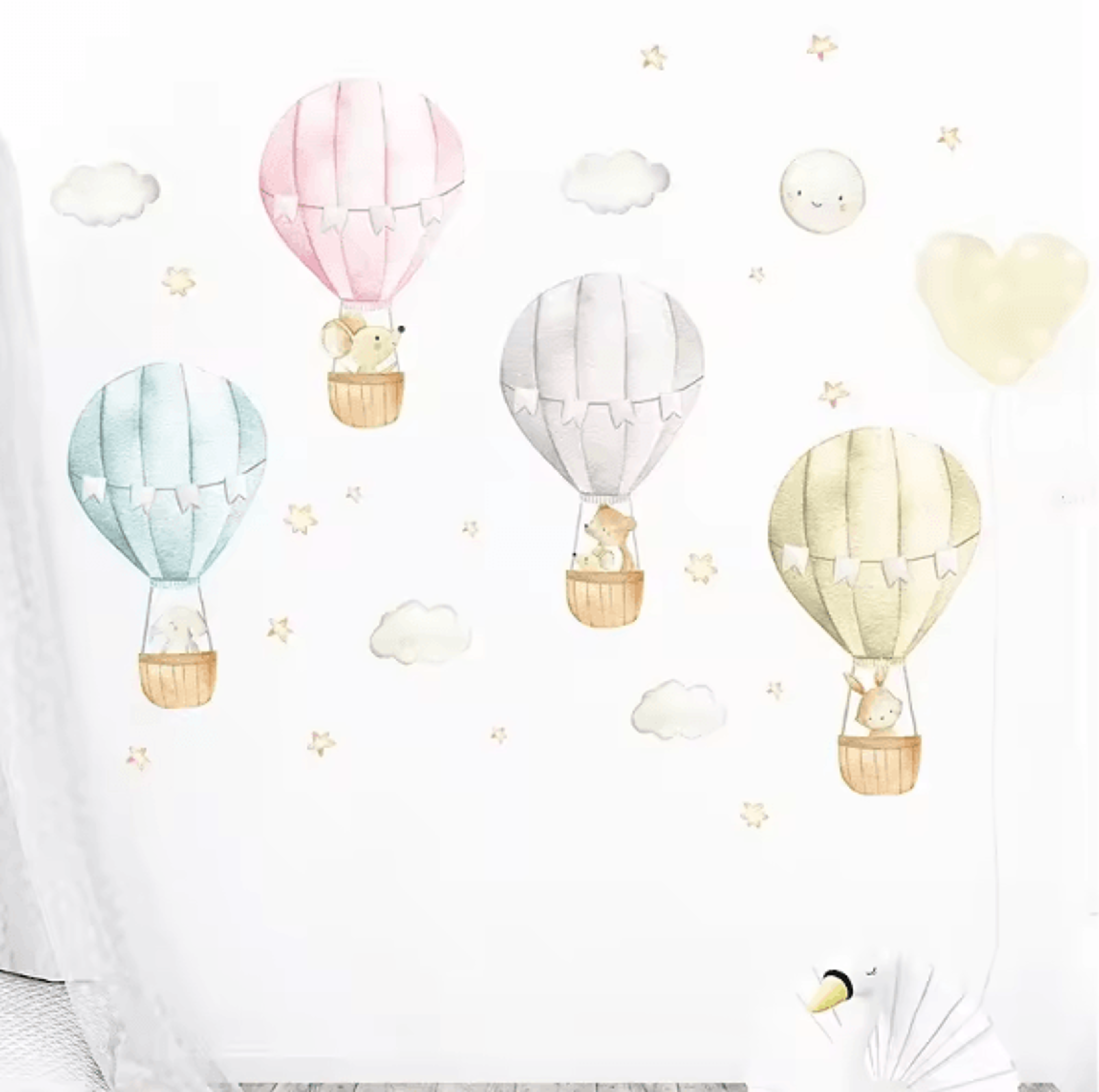 dreamsky watercolor hot air balloon animal wall stickers nursery wall decor