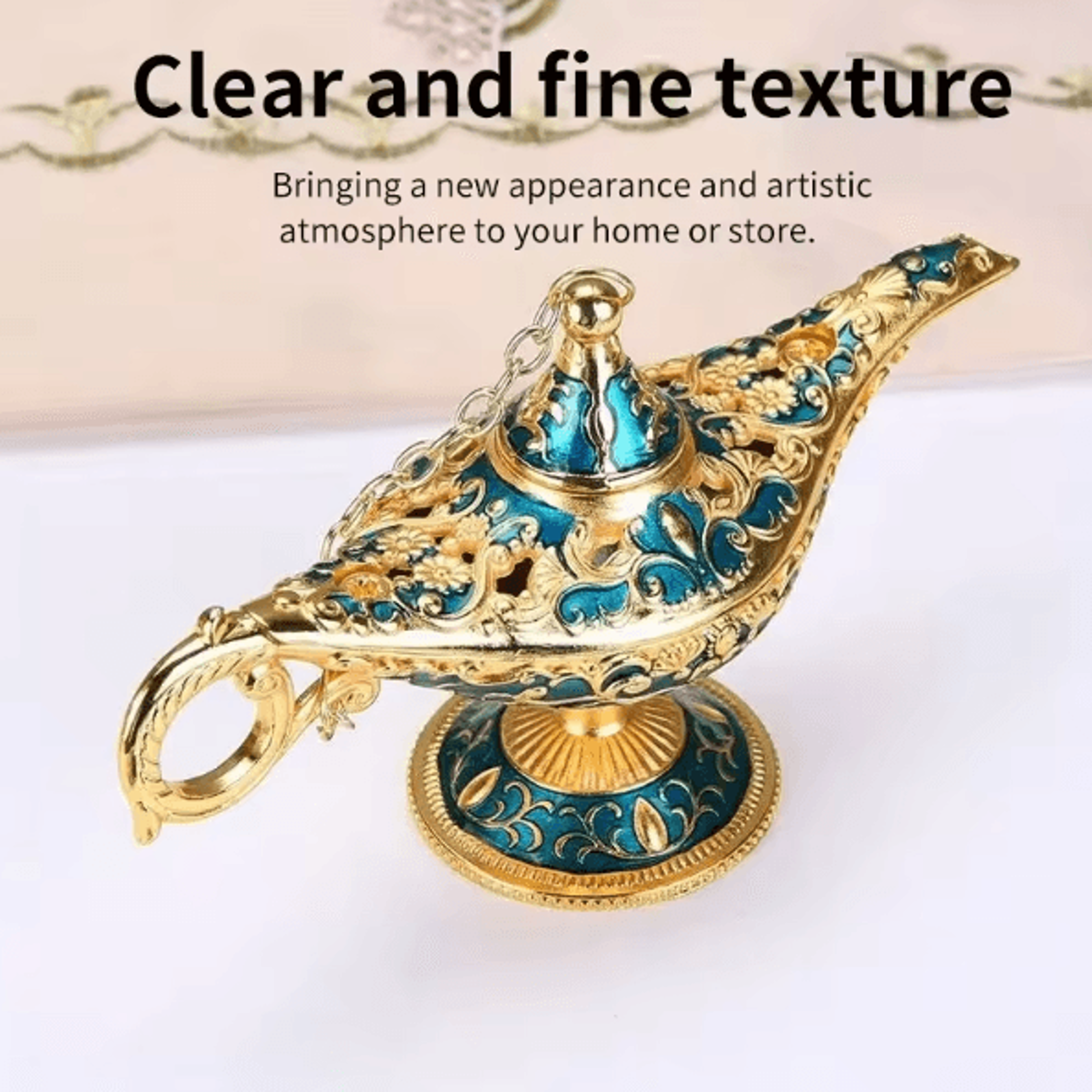vintage aladdin genie lamp ornament – retro metal fantasy home decor