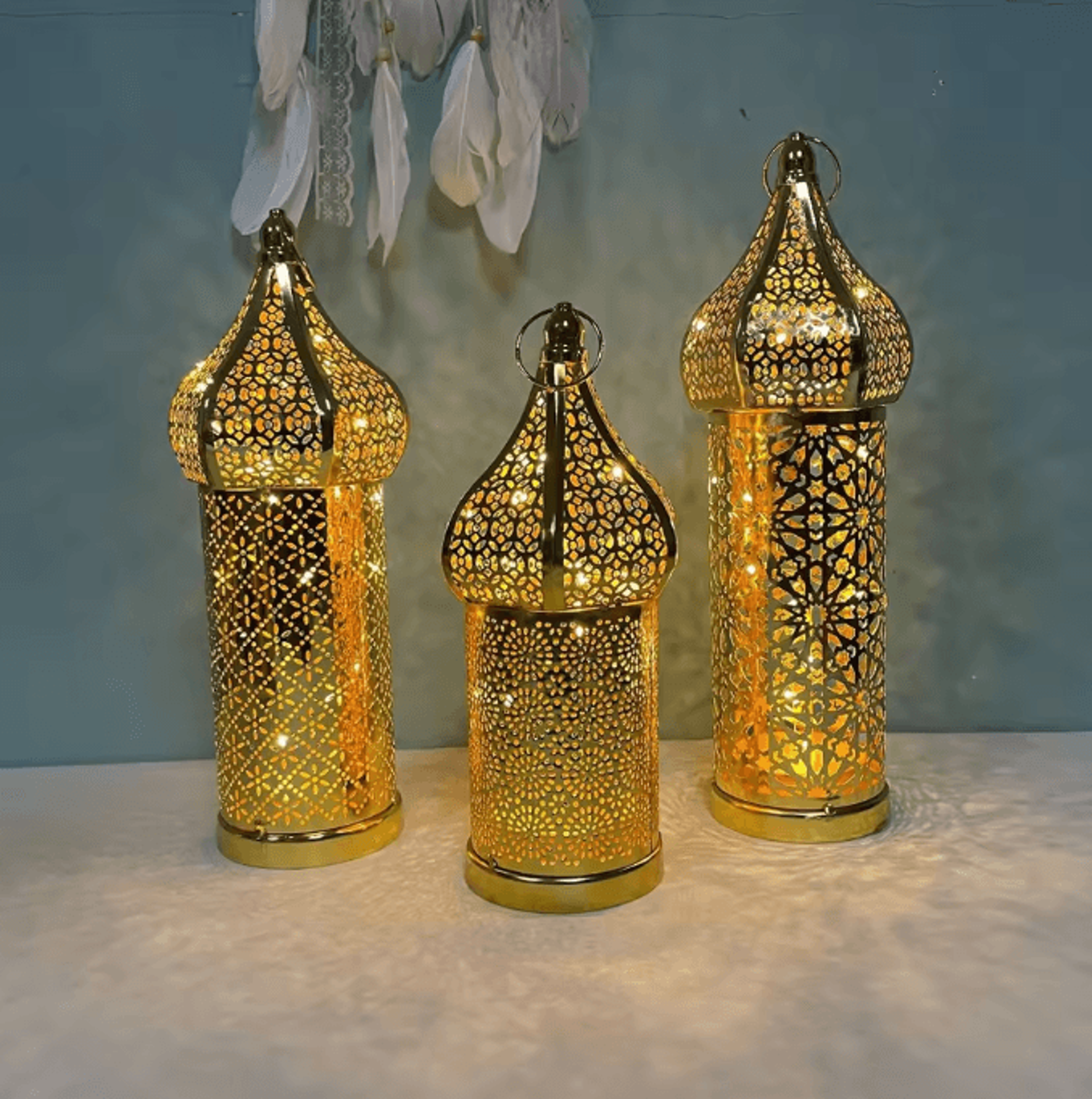 moroccan gold hollow iron lantern – elegant ramadan hanging light decor