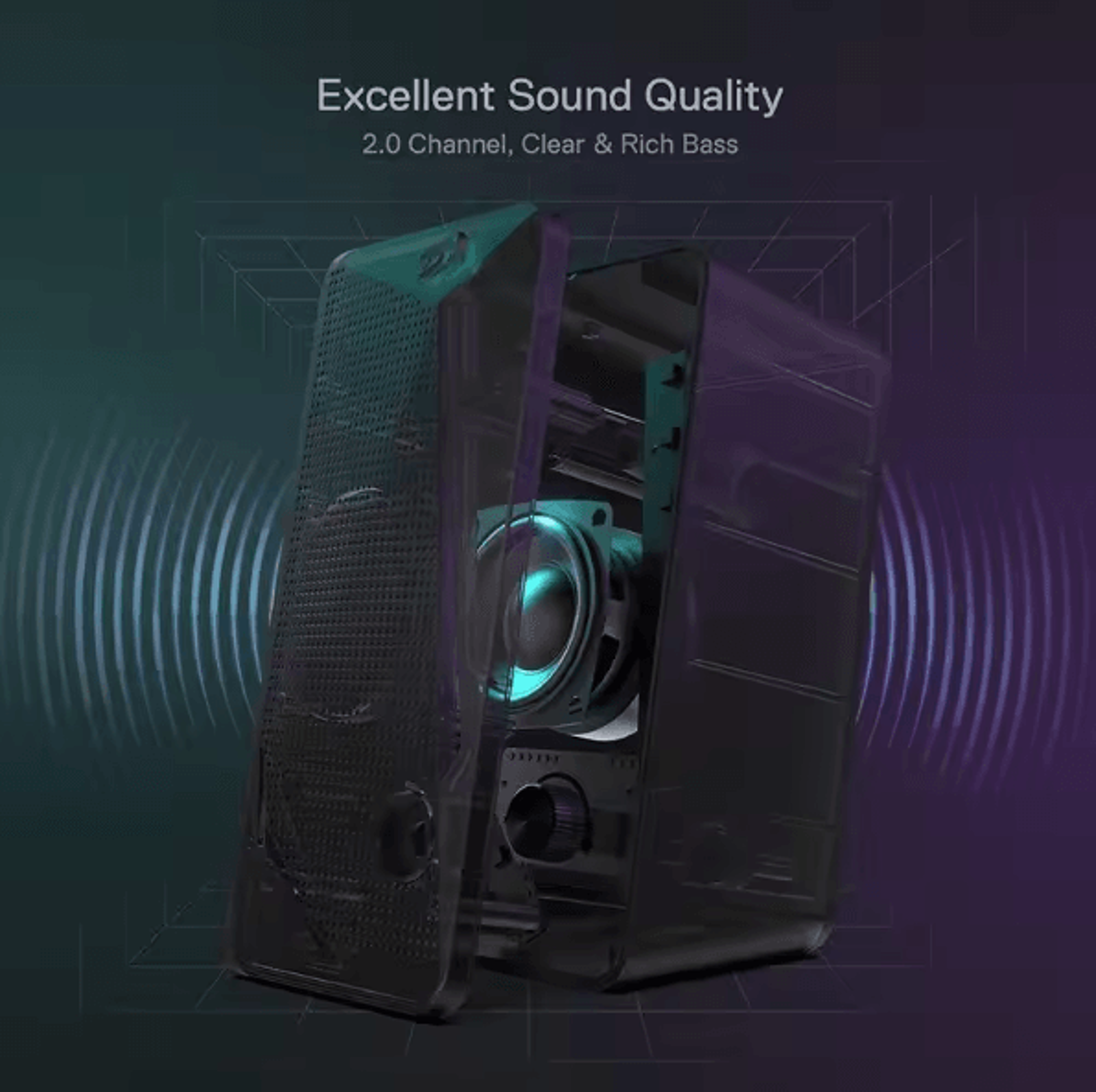 redragon gs510 rgb desktop speakers – 2.0 channel led gaming stereo speakers for pc