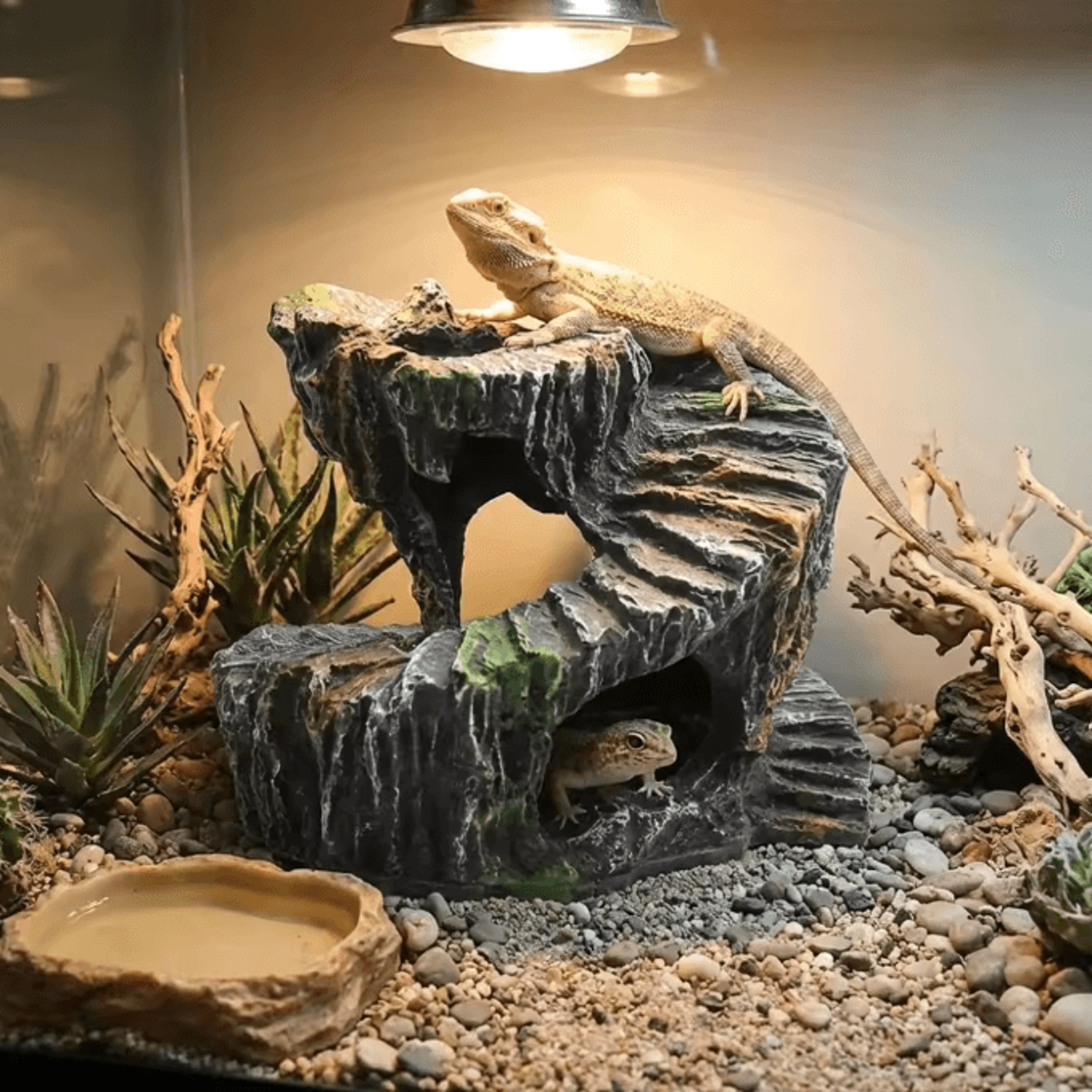 natural resin turtle basking platform and reptile hiding cave for aquariums and terrariums