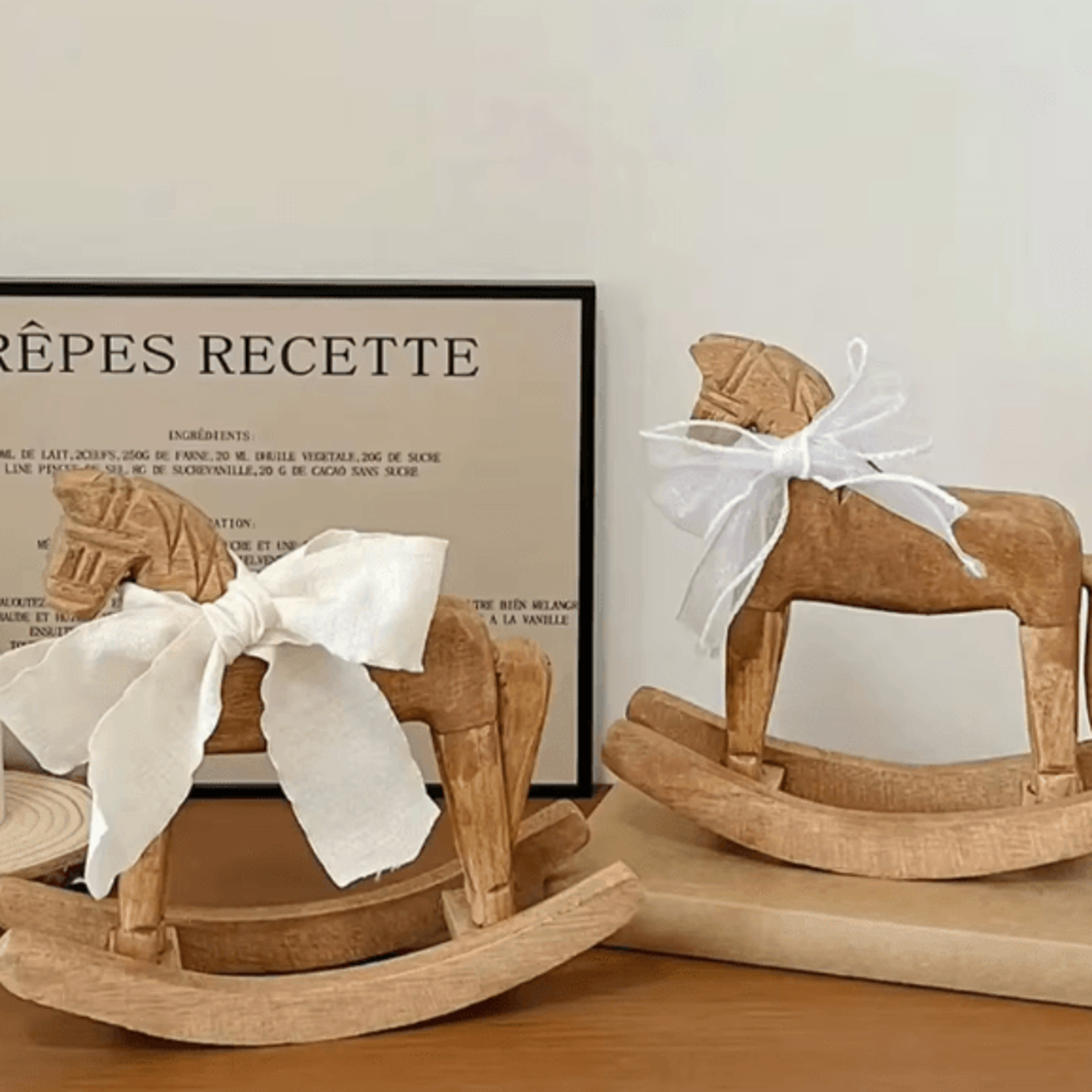 hand carved wooden rocking horse decor for montessori nursery and baby room styling
