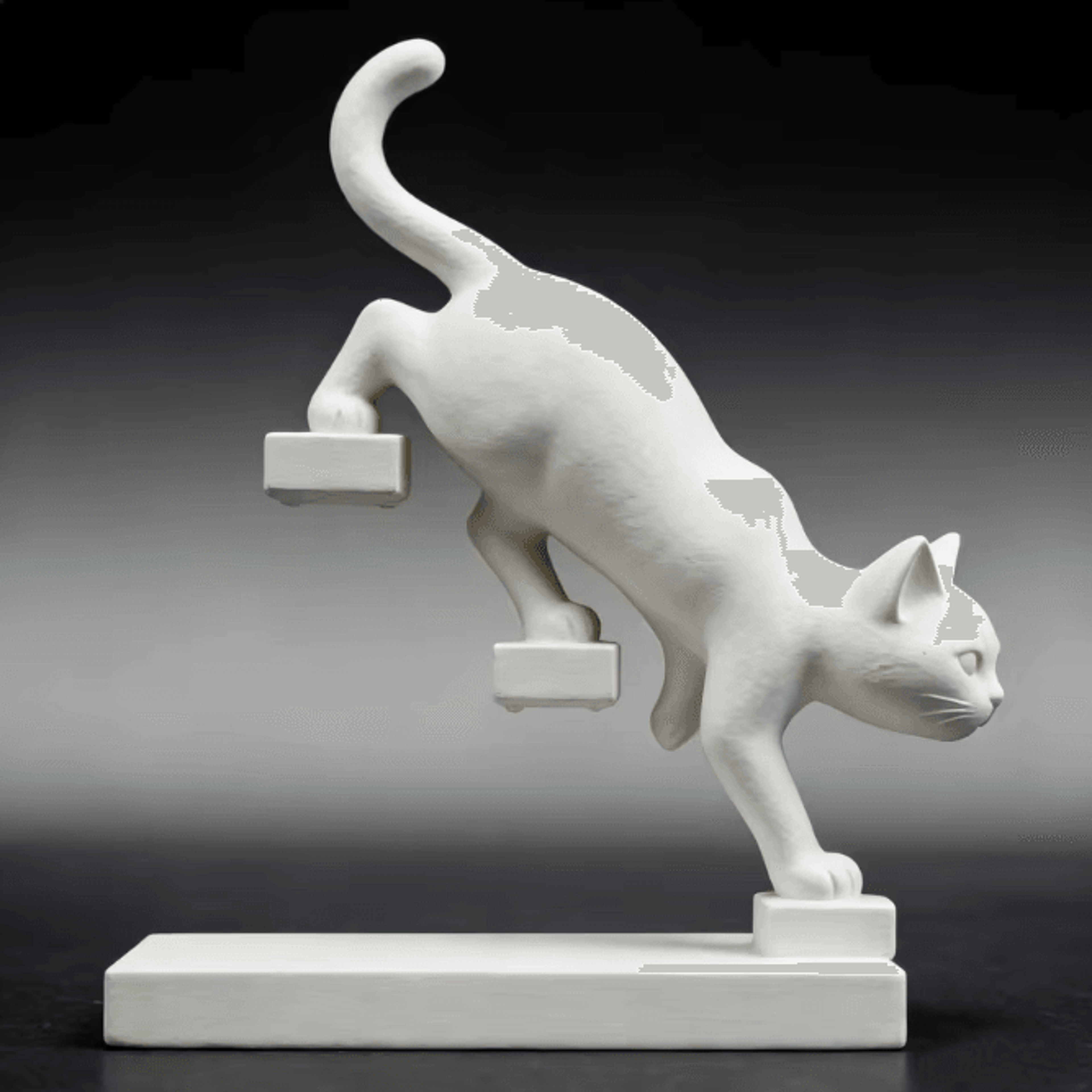 modern white geometric leaping cat sculpture for home and desk decor