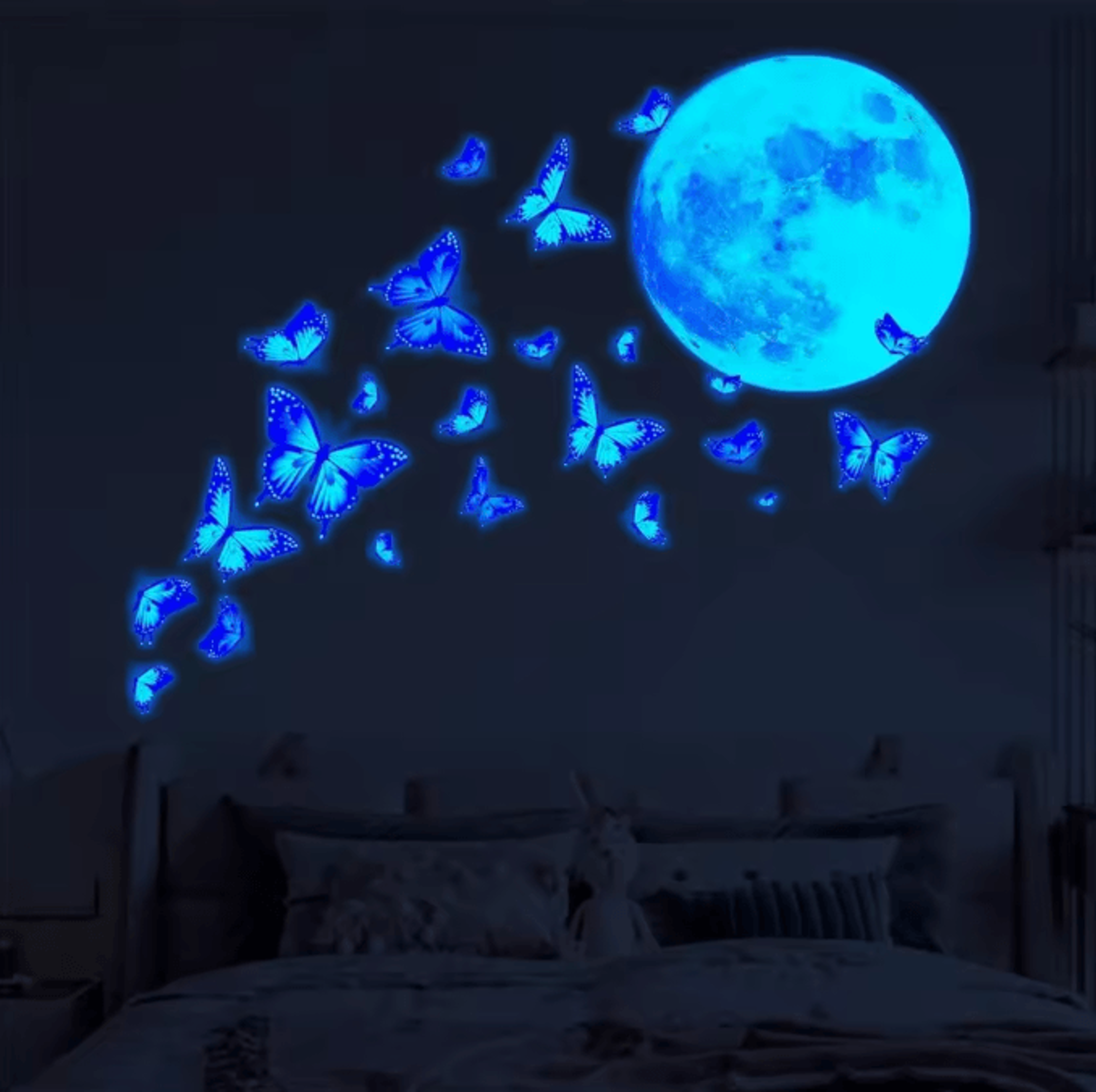 glow in the dark moon and butterfly wall stickers for bedroom and home decor
