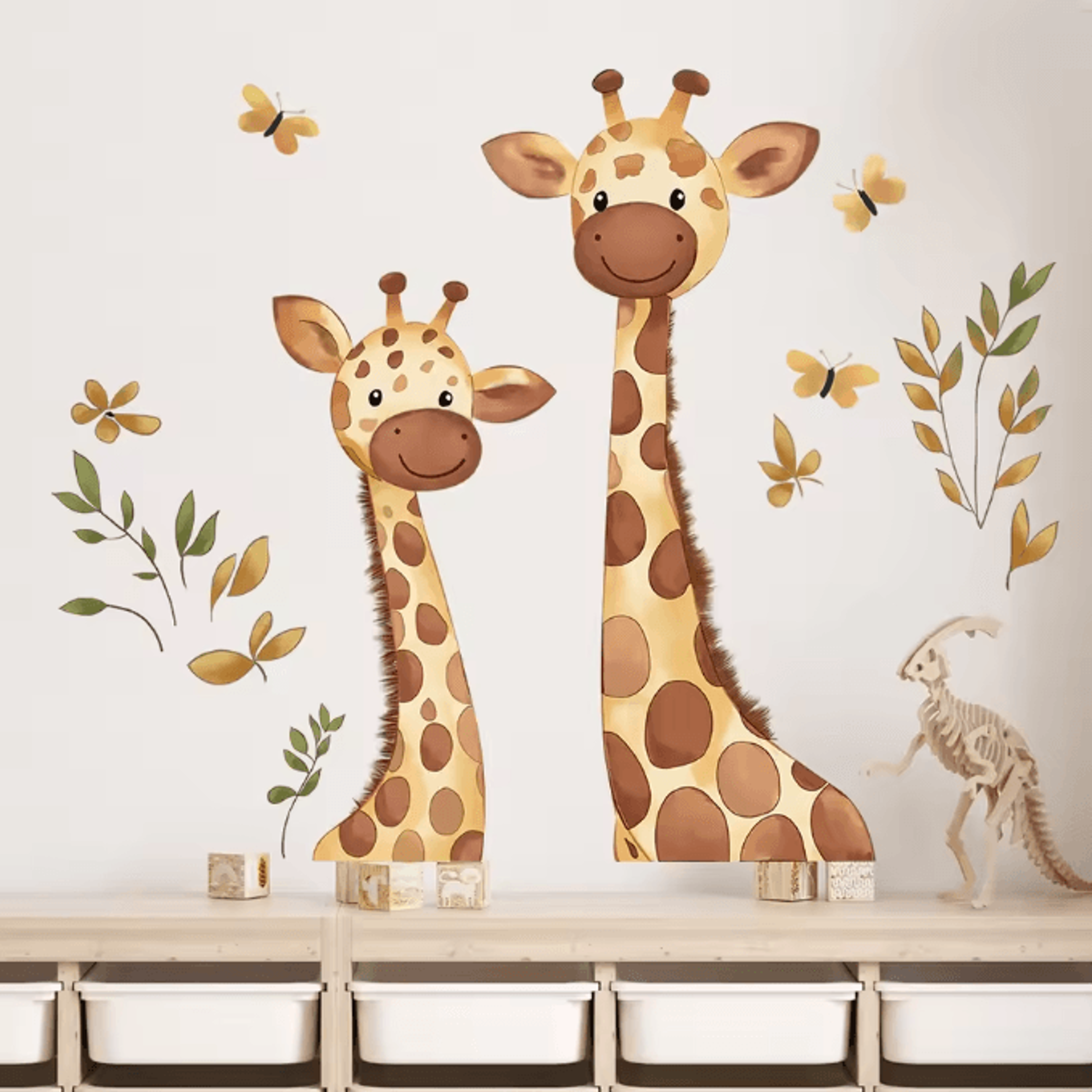 two giraffe wall stickers for kids bedroom nursery and daycare decor