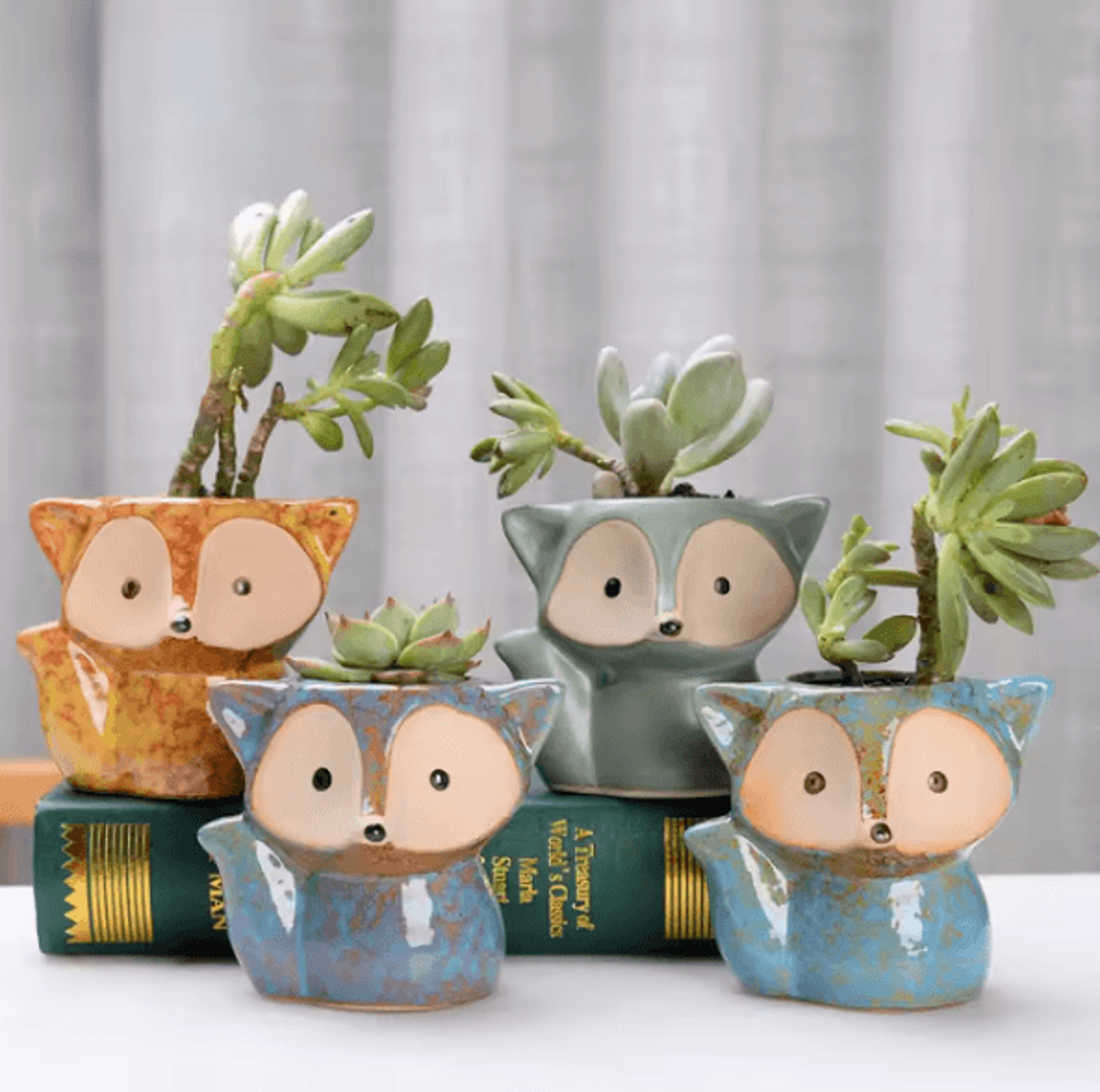 cute ceramic fox succulent planter for mini plants and home decor