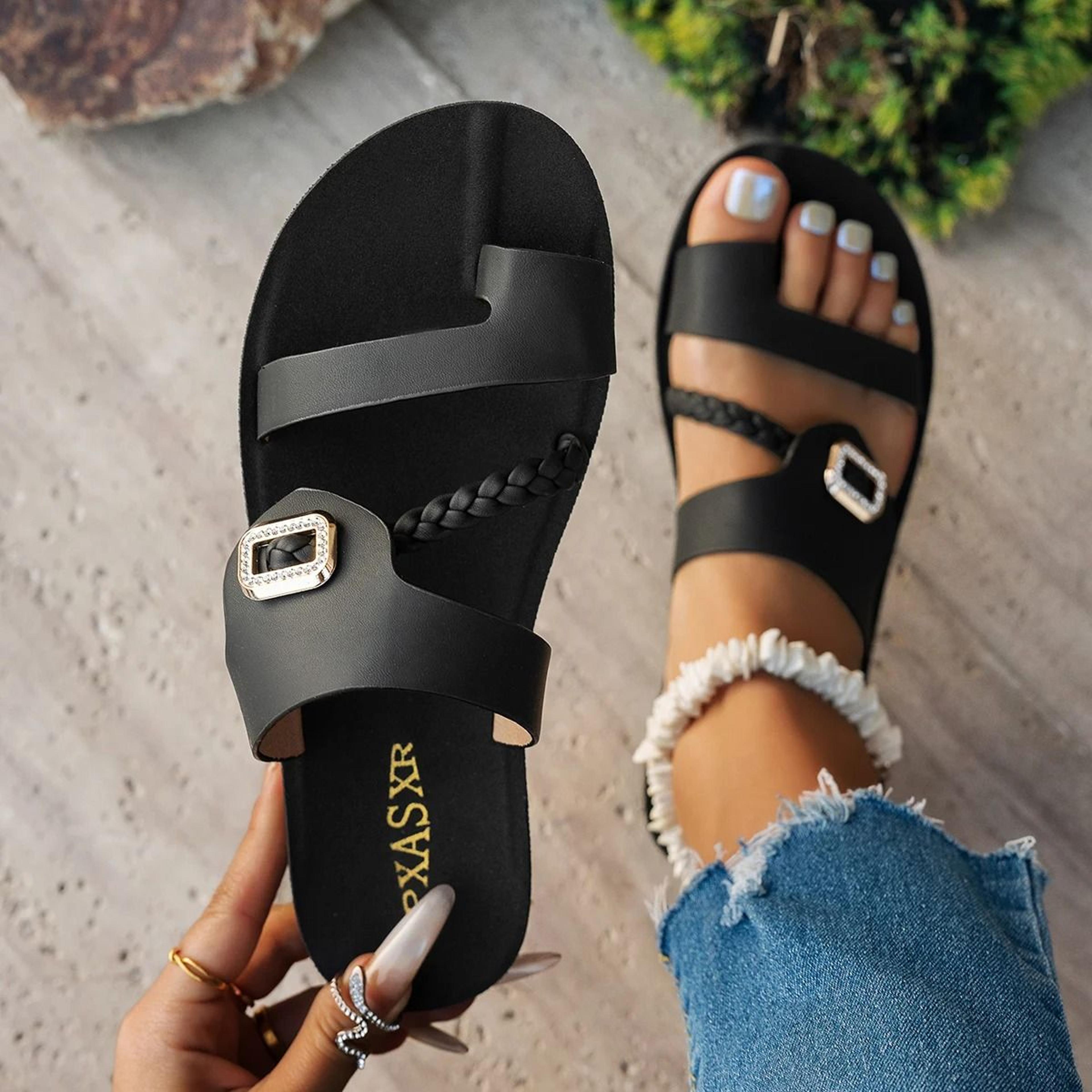 women's elegant woven strap flat sandals