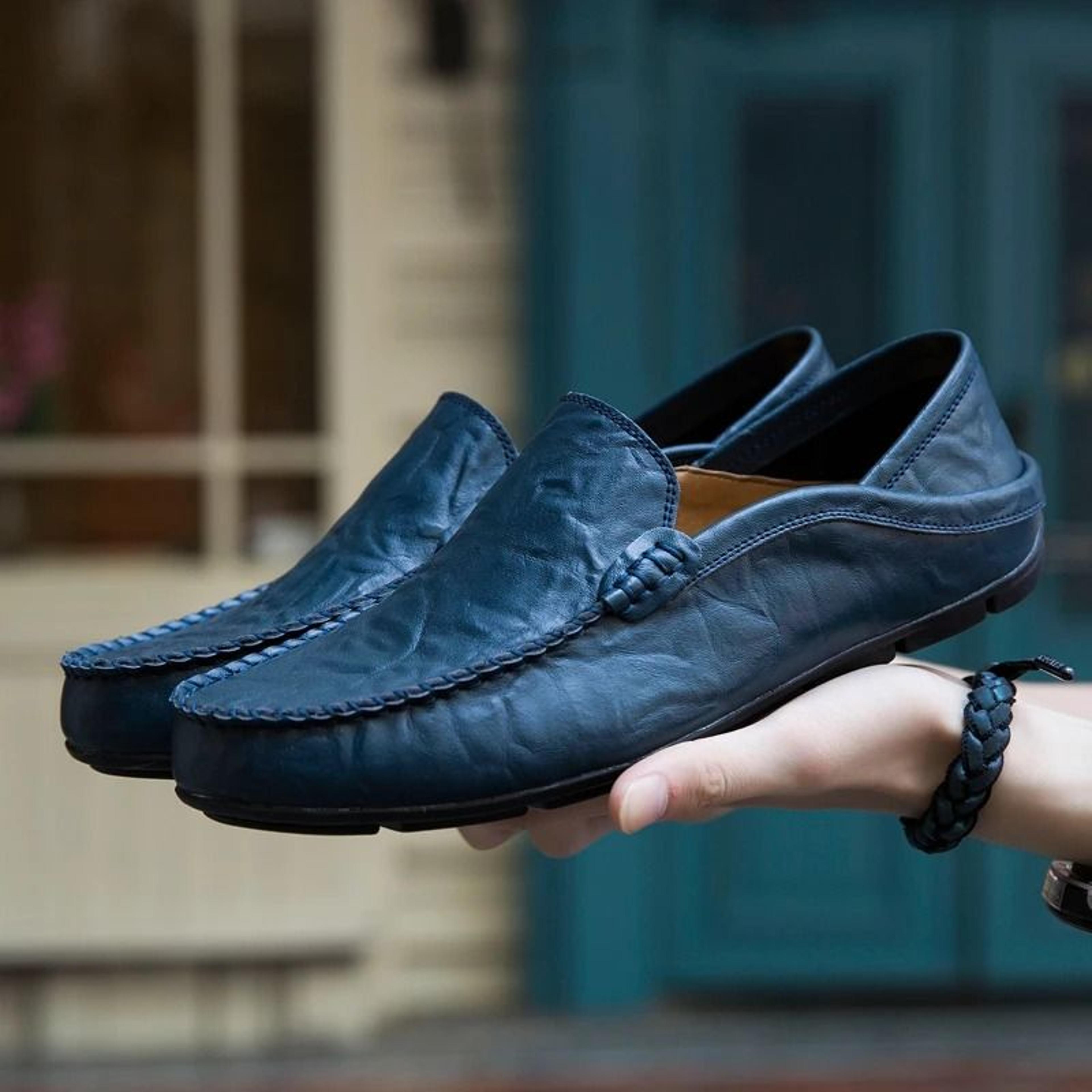 men's genuine leather slip on loafers