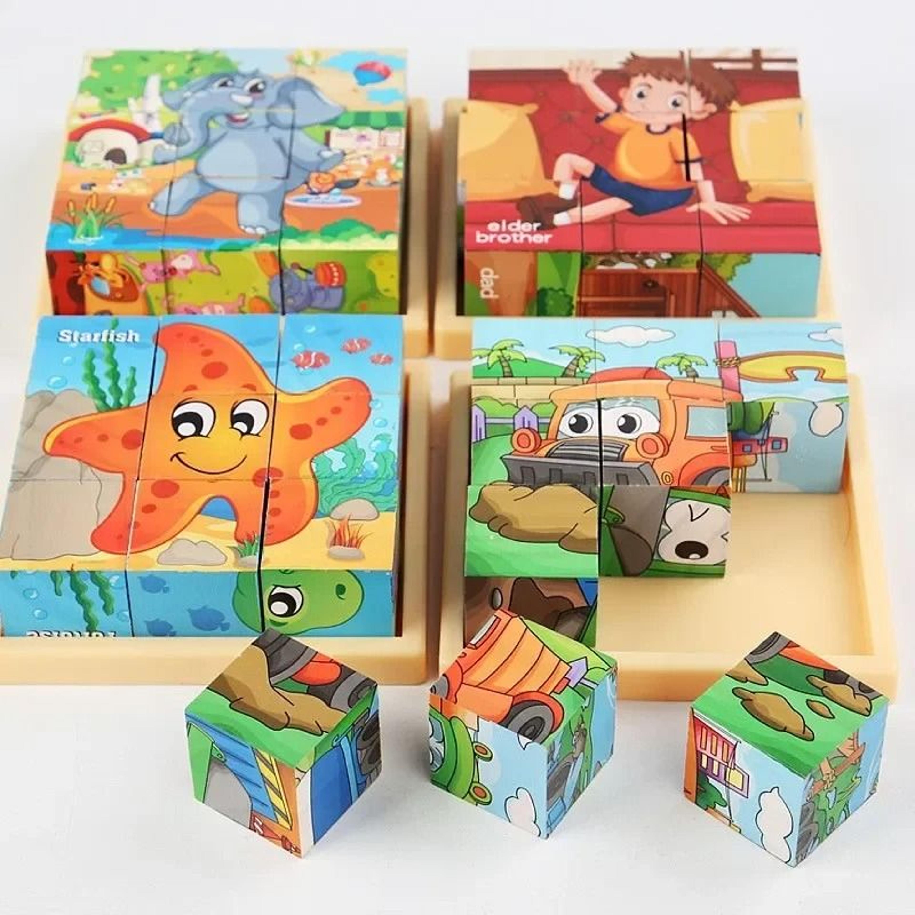 montessori wooden cube puzzle toy 9 piece six sided learning blocks