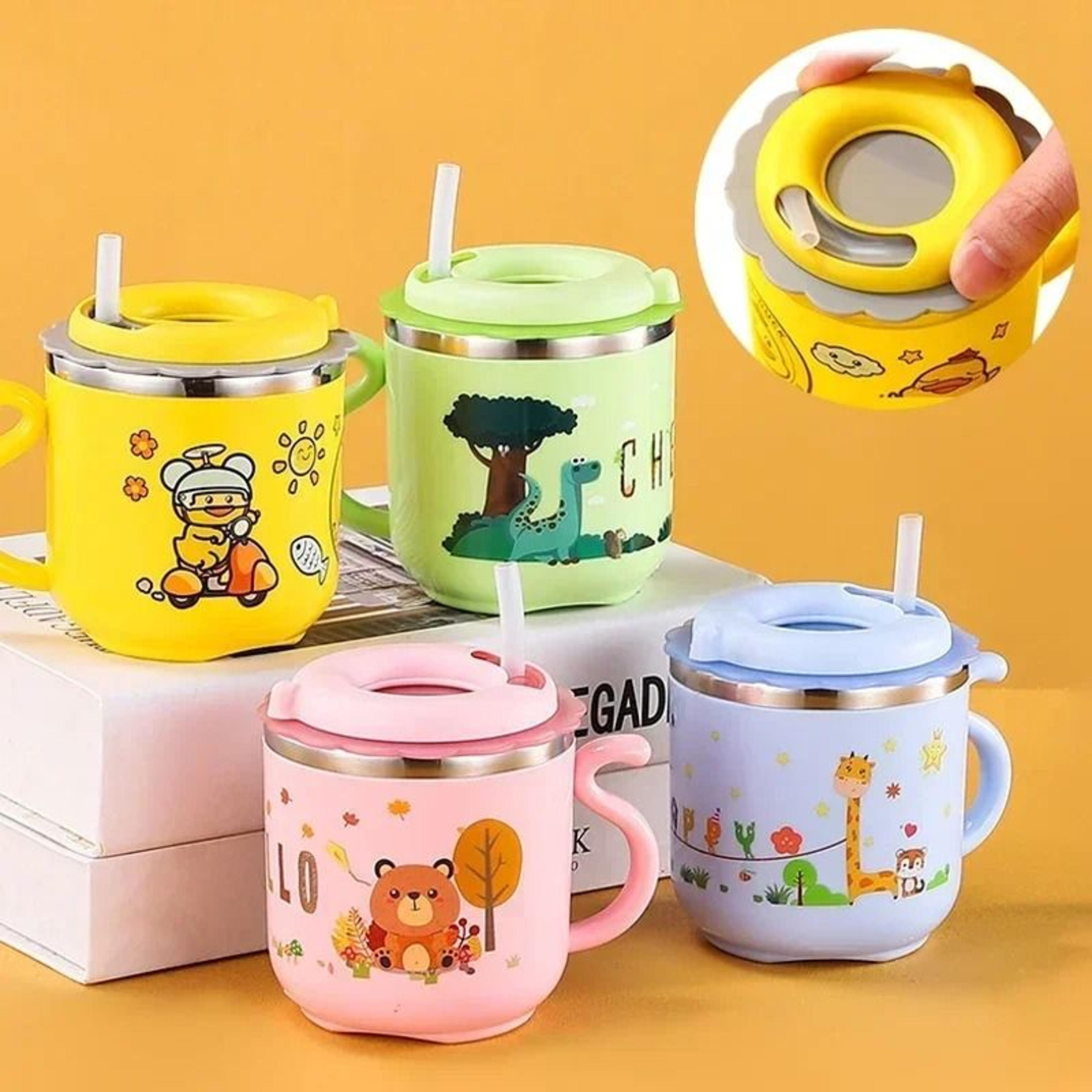 kids straw water bottle leakproof cartoon sippy cup 10.1 fl oz