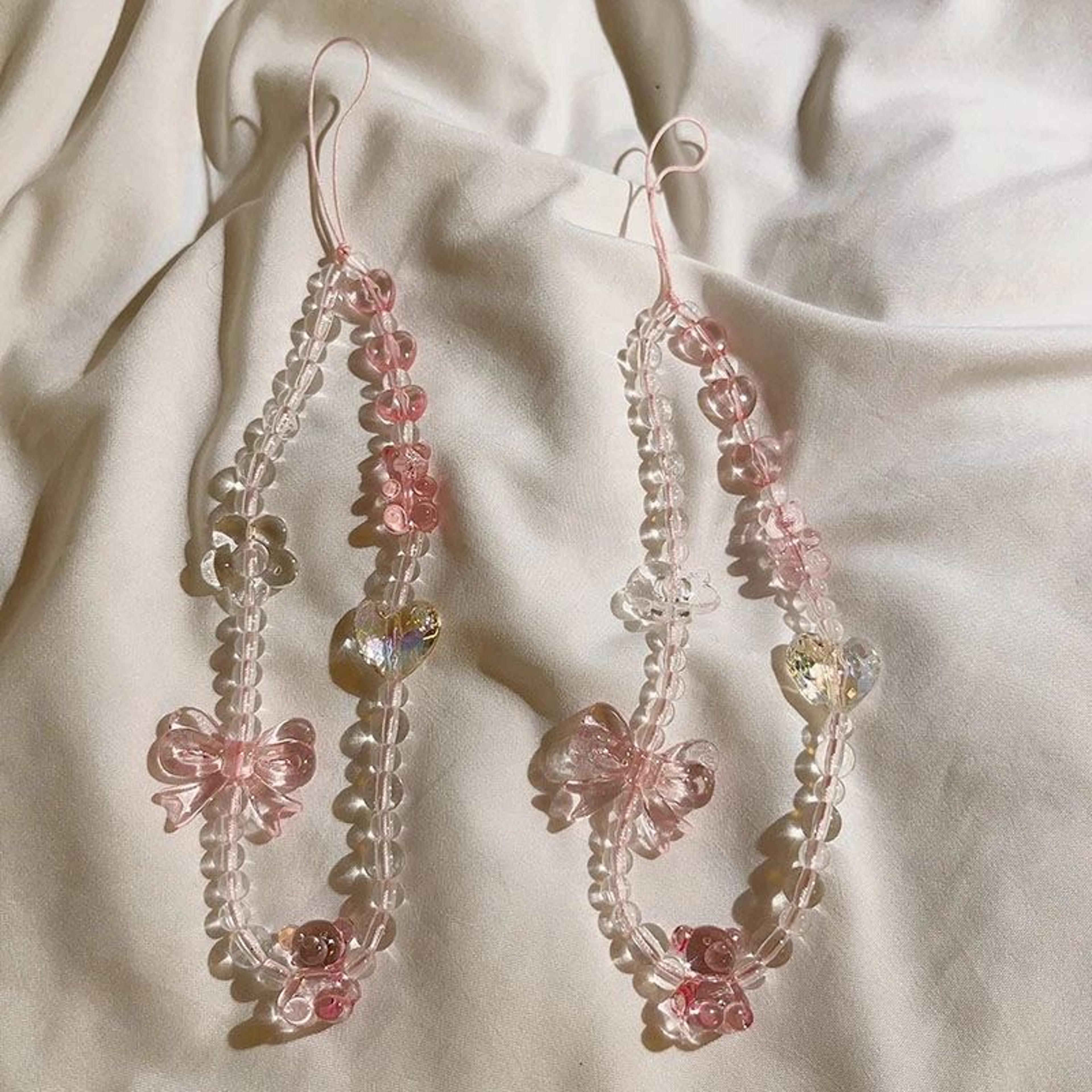 pink bear butterfly phone charm strap cute korean style wrist lanyard