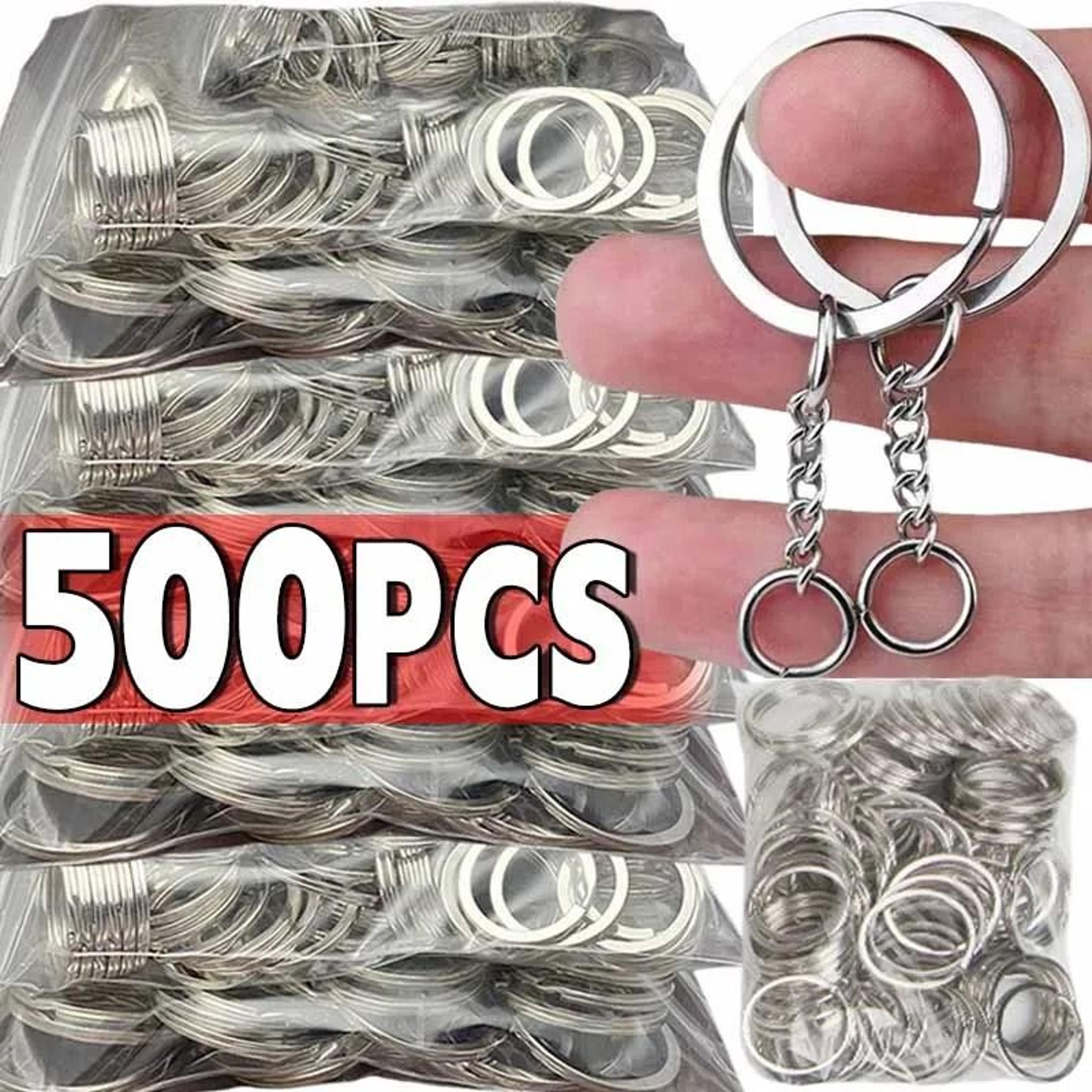 silver plated keychain hardware set with split rings chains and carabiner clips