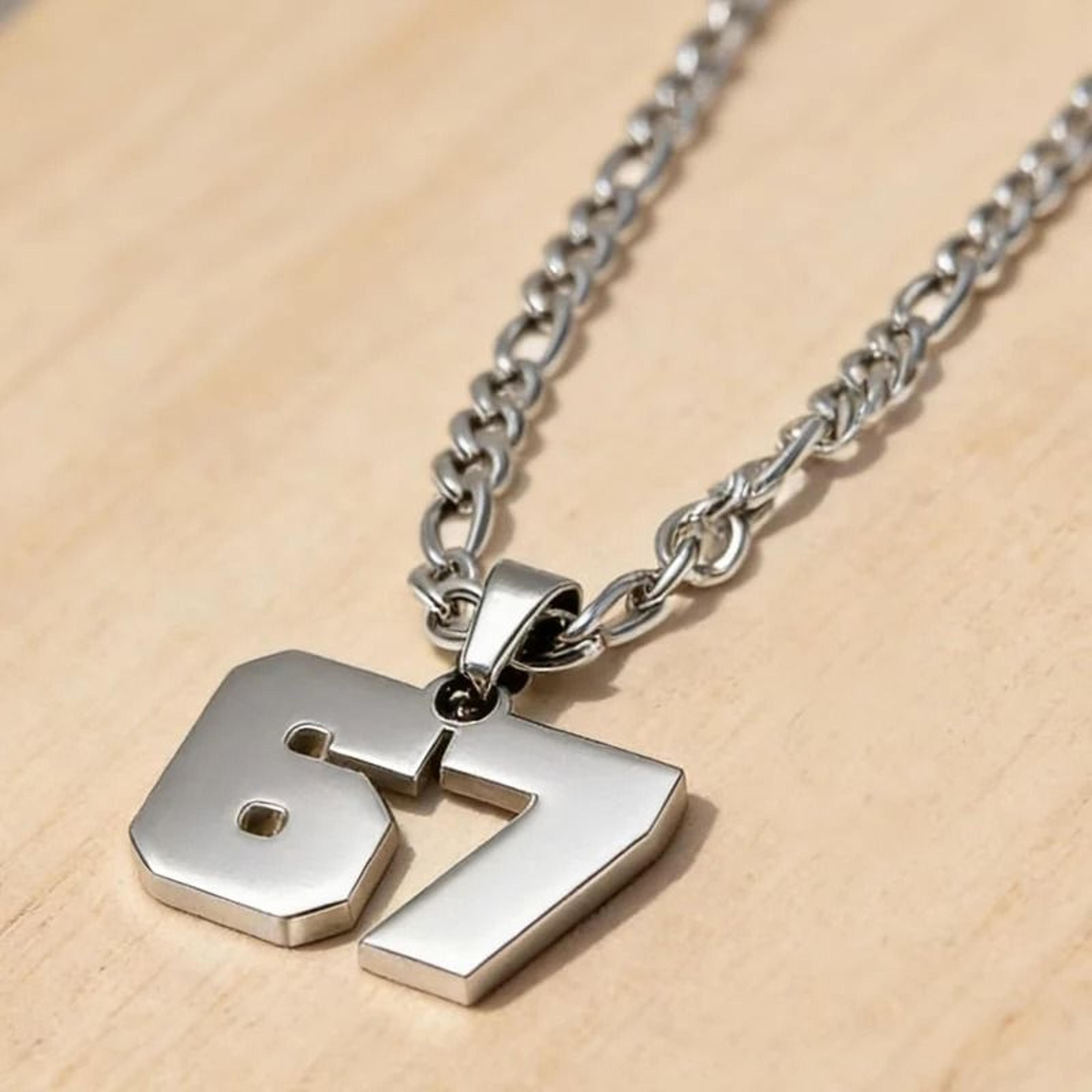 stainless steel number 67 pendant necklace lucky number chain for men and women
