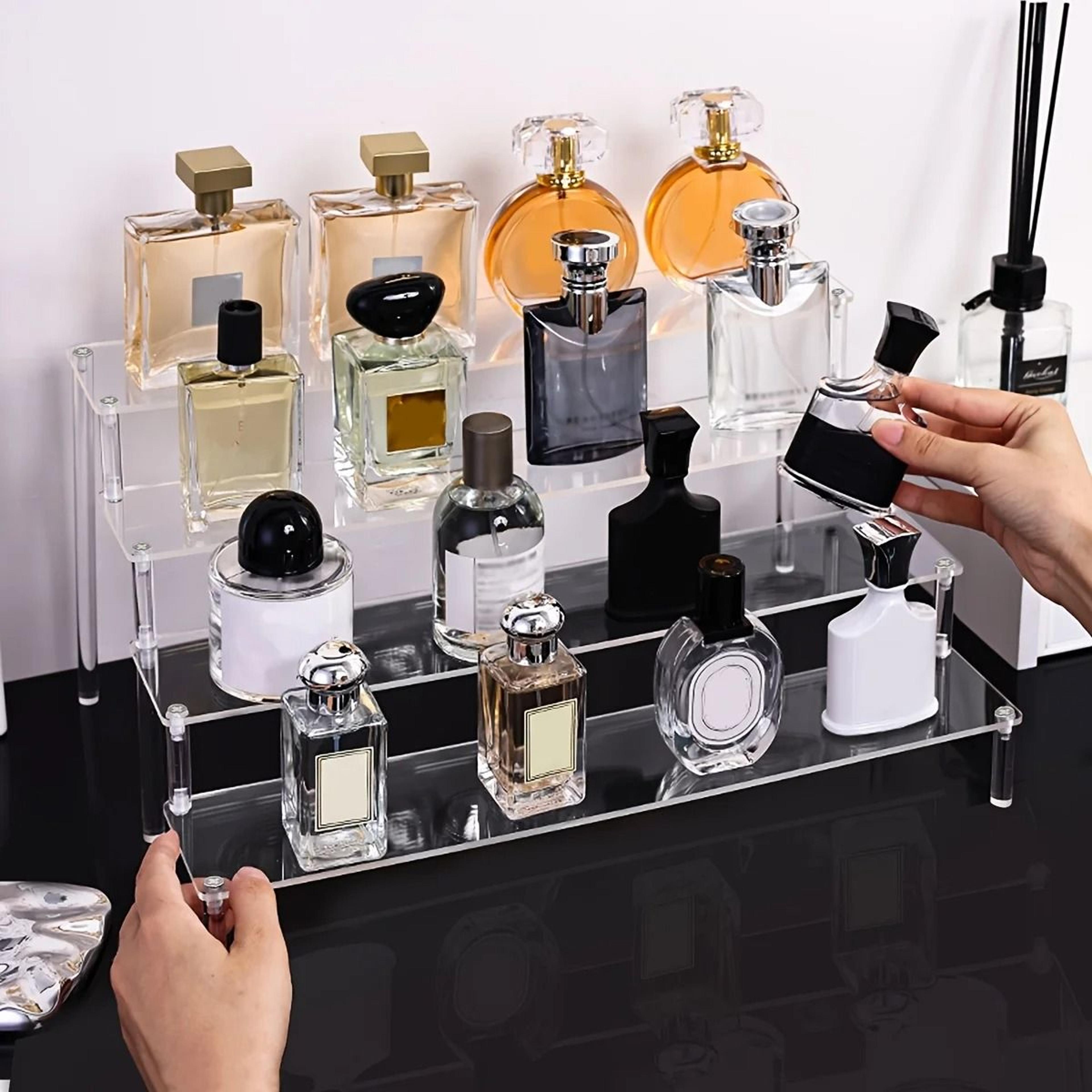 acrylic tiered perfume display stand for vanity countertop and cosmetic organization