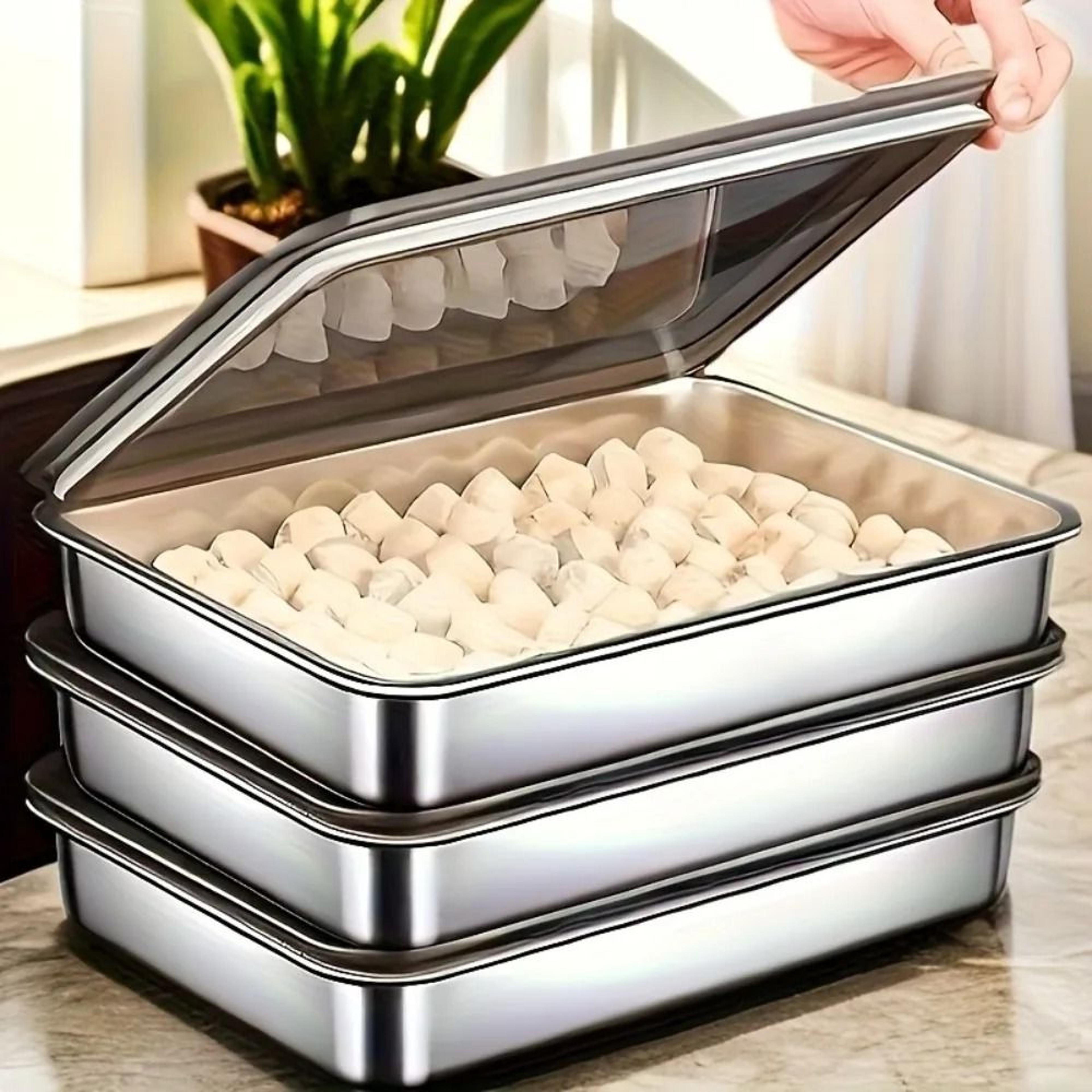 4 piece stainless steel baking pan set with lids for roasting baking and food storage