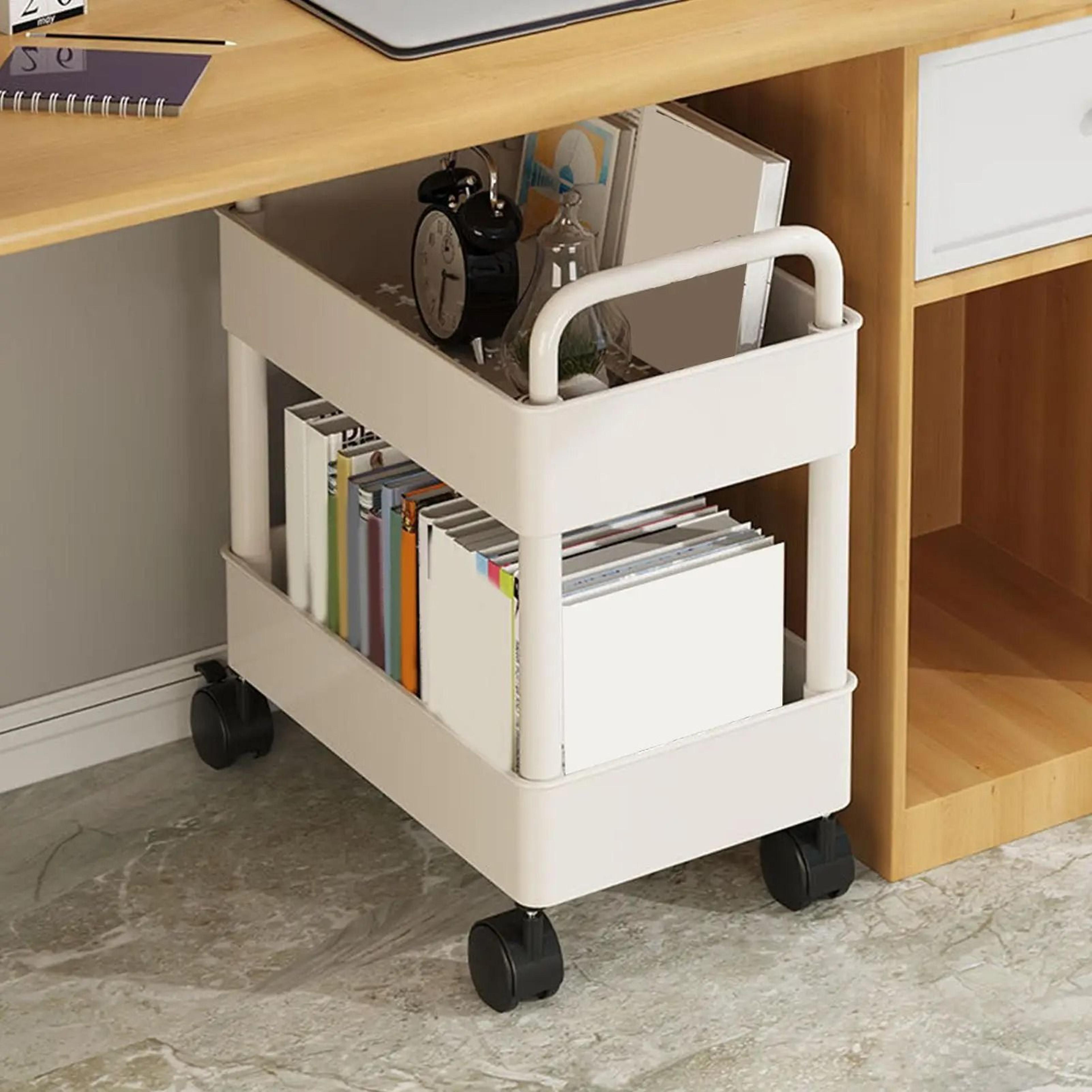 2 tier rolling storage cart with wheels for books toys snacks and household organization