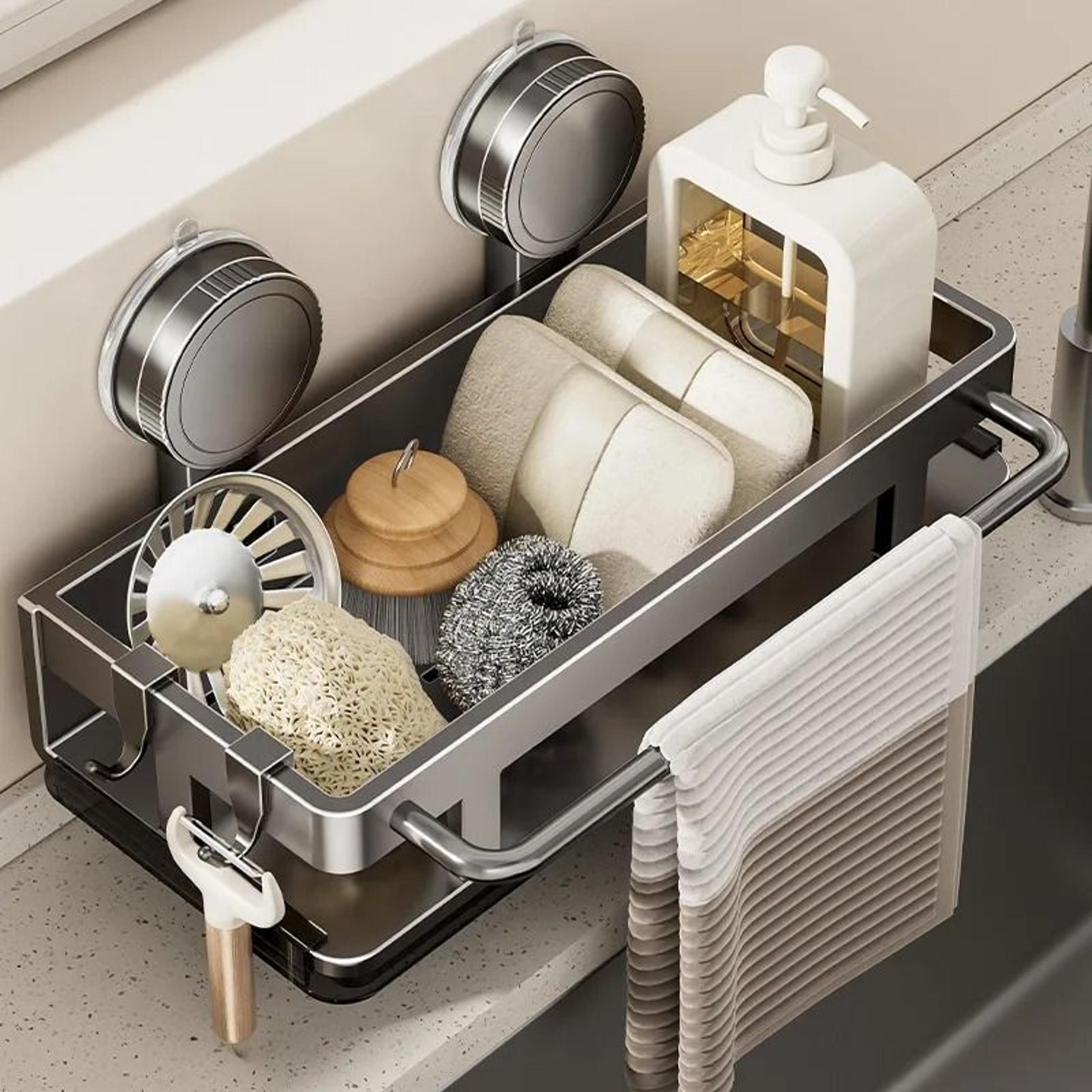 suction cup wall mounted storage shelf for bathroom and kitchen organization