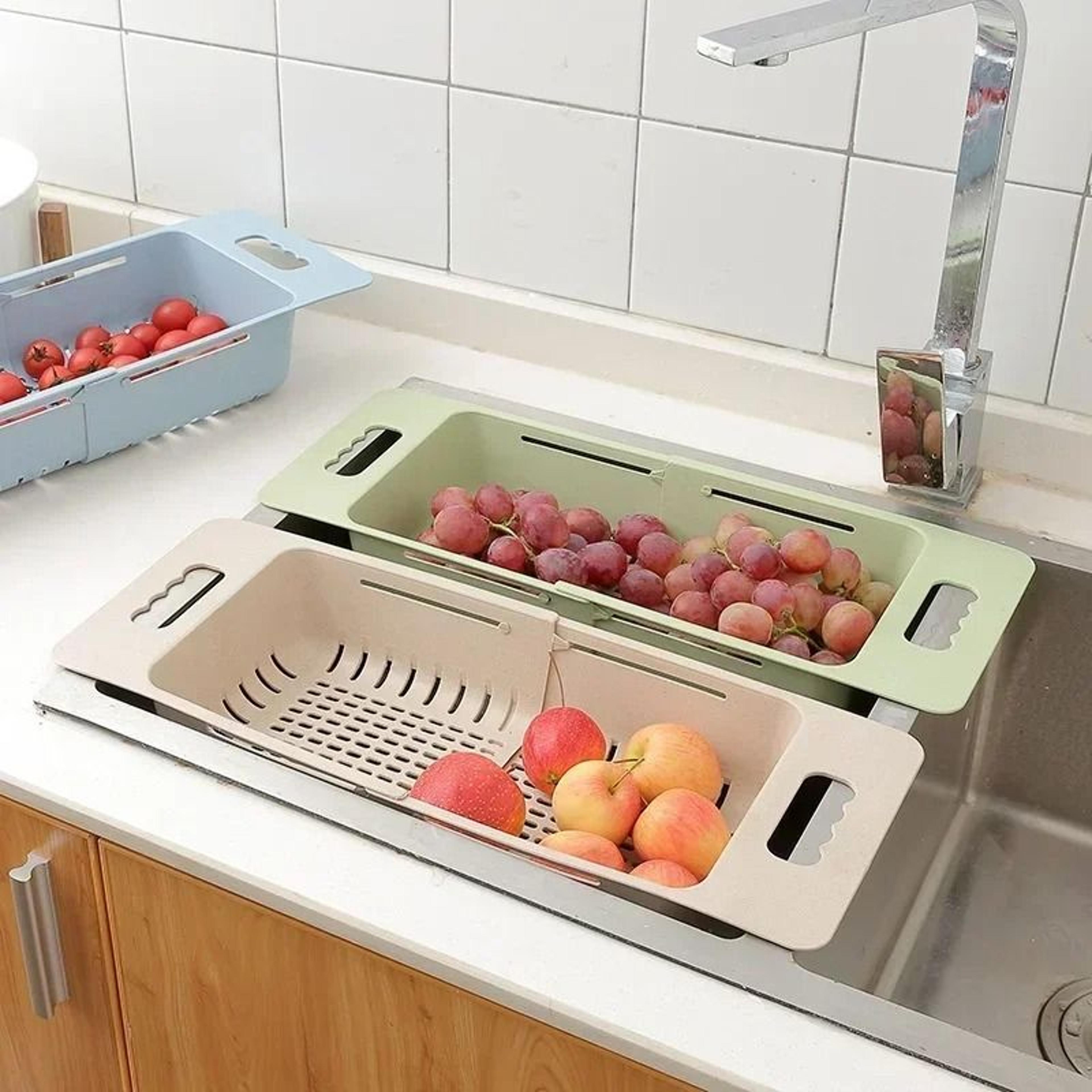 expandable sink drain basket for washing fruits, vegetables & kitchen drainage