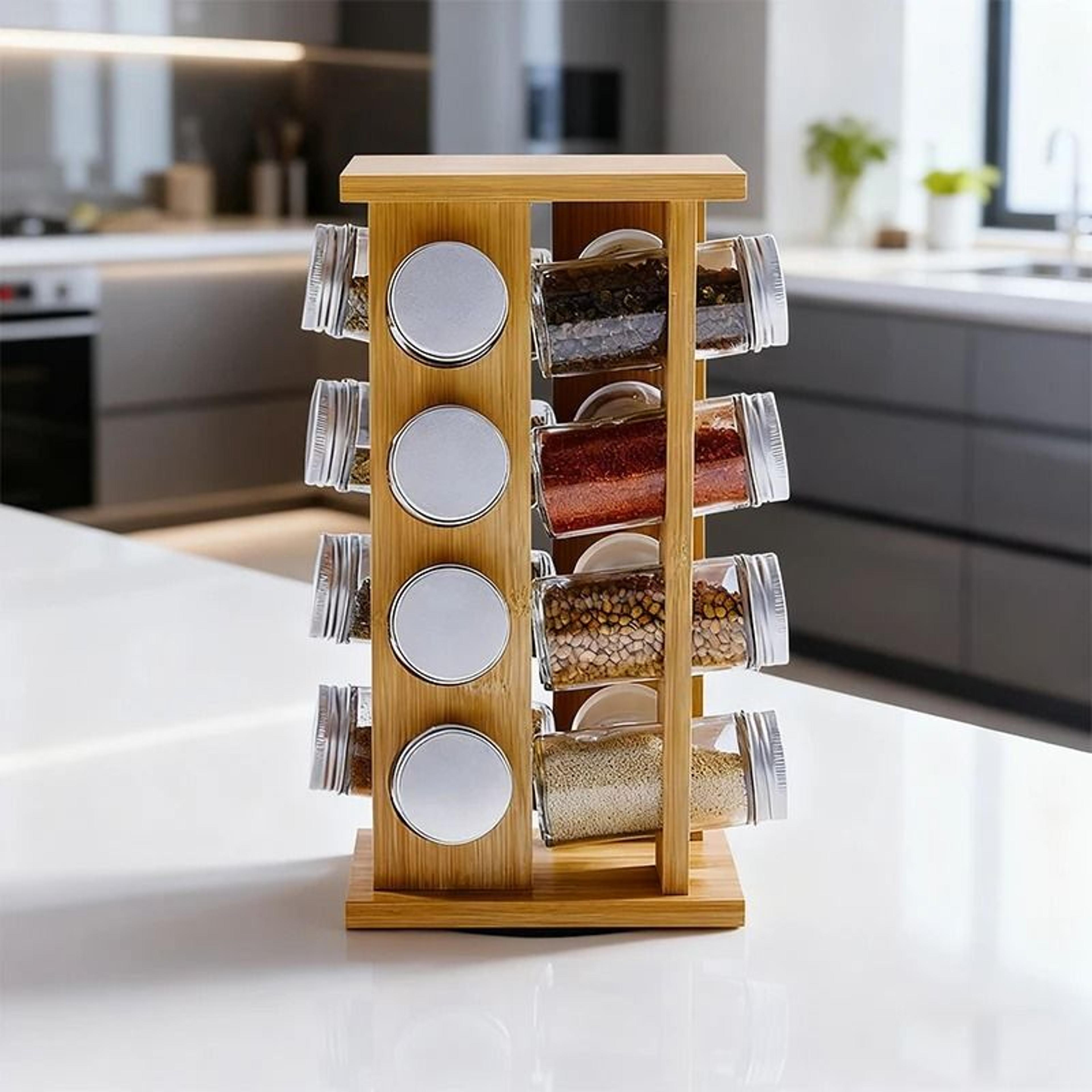 rotating wooden spice rack organizer multi layer seasoning storage stand for condiments herbs and kitchen essentials