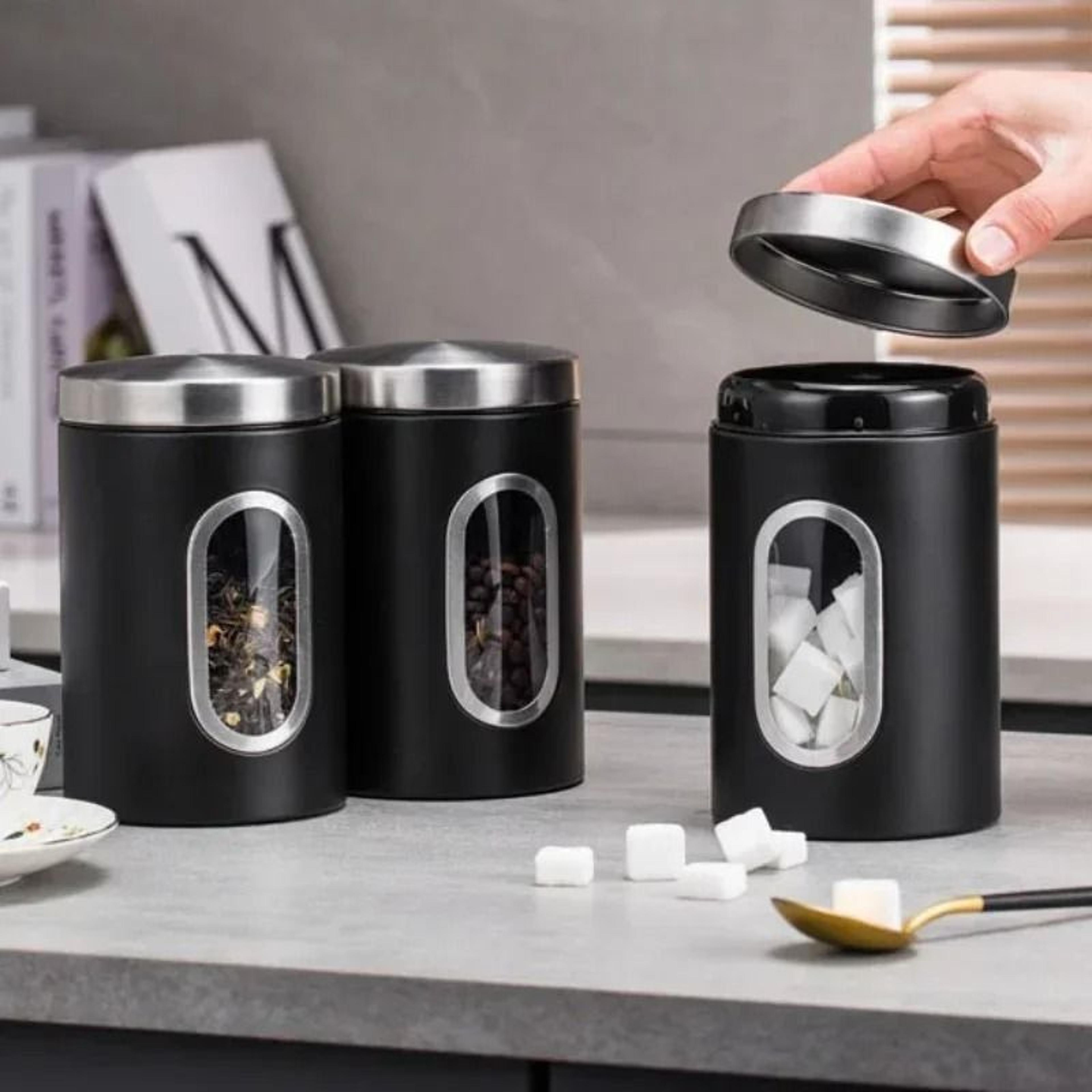 stainless steel coffee canister set with viewing window airtight food storage jars for coffee tea sugar and dry goods