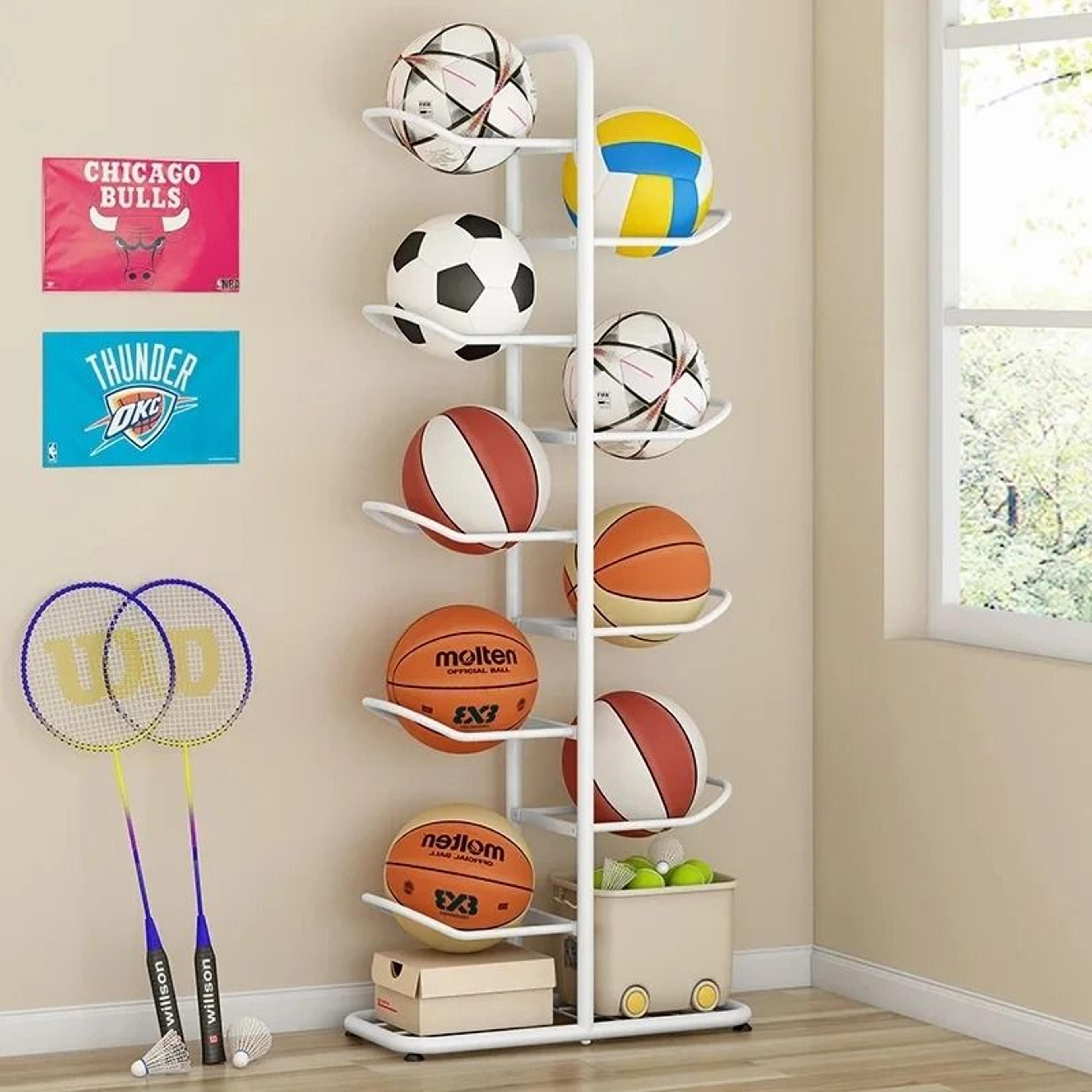 multi-tier ball storage rack for sports equipment
