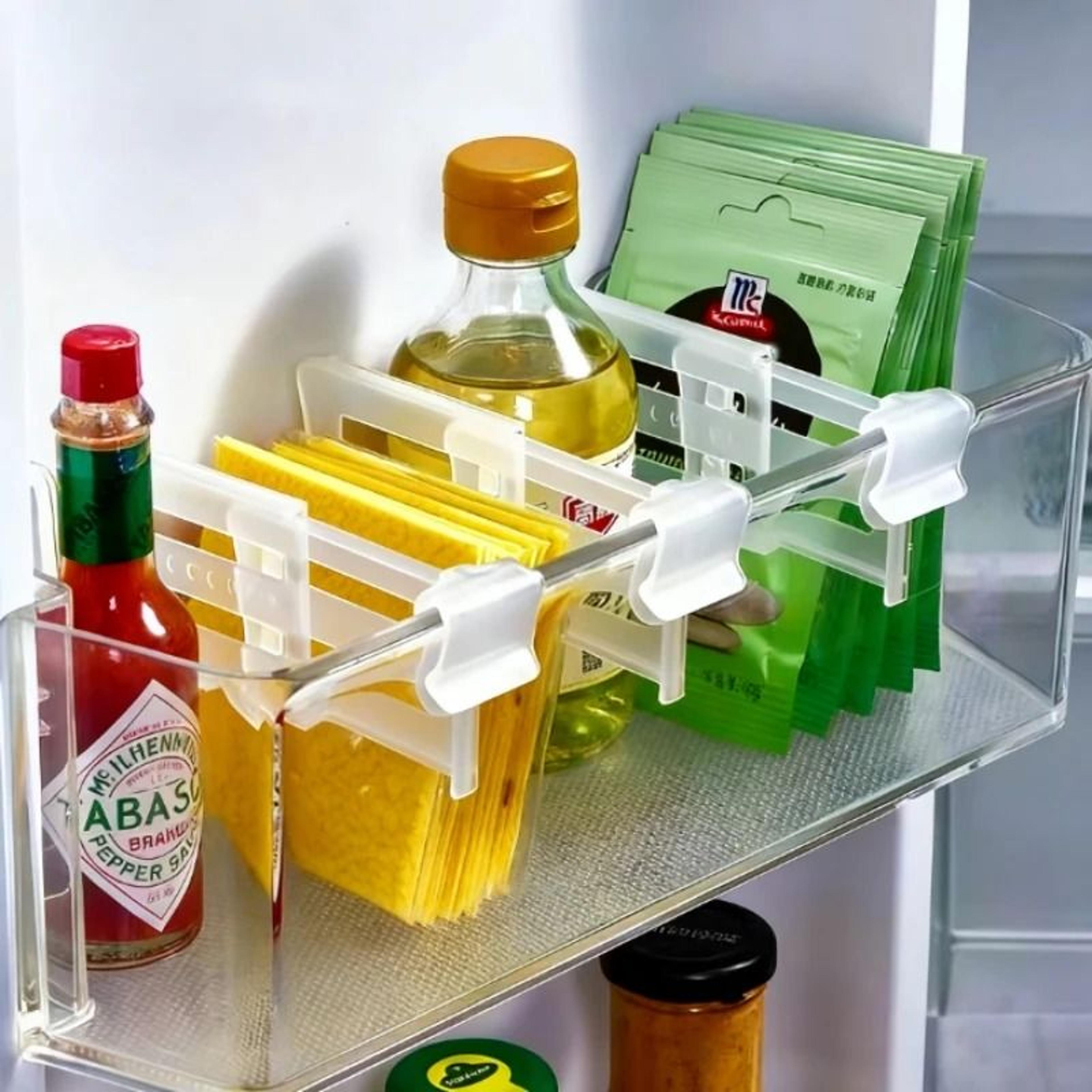adjustable refrigerator divider organizer for drinks and condiments