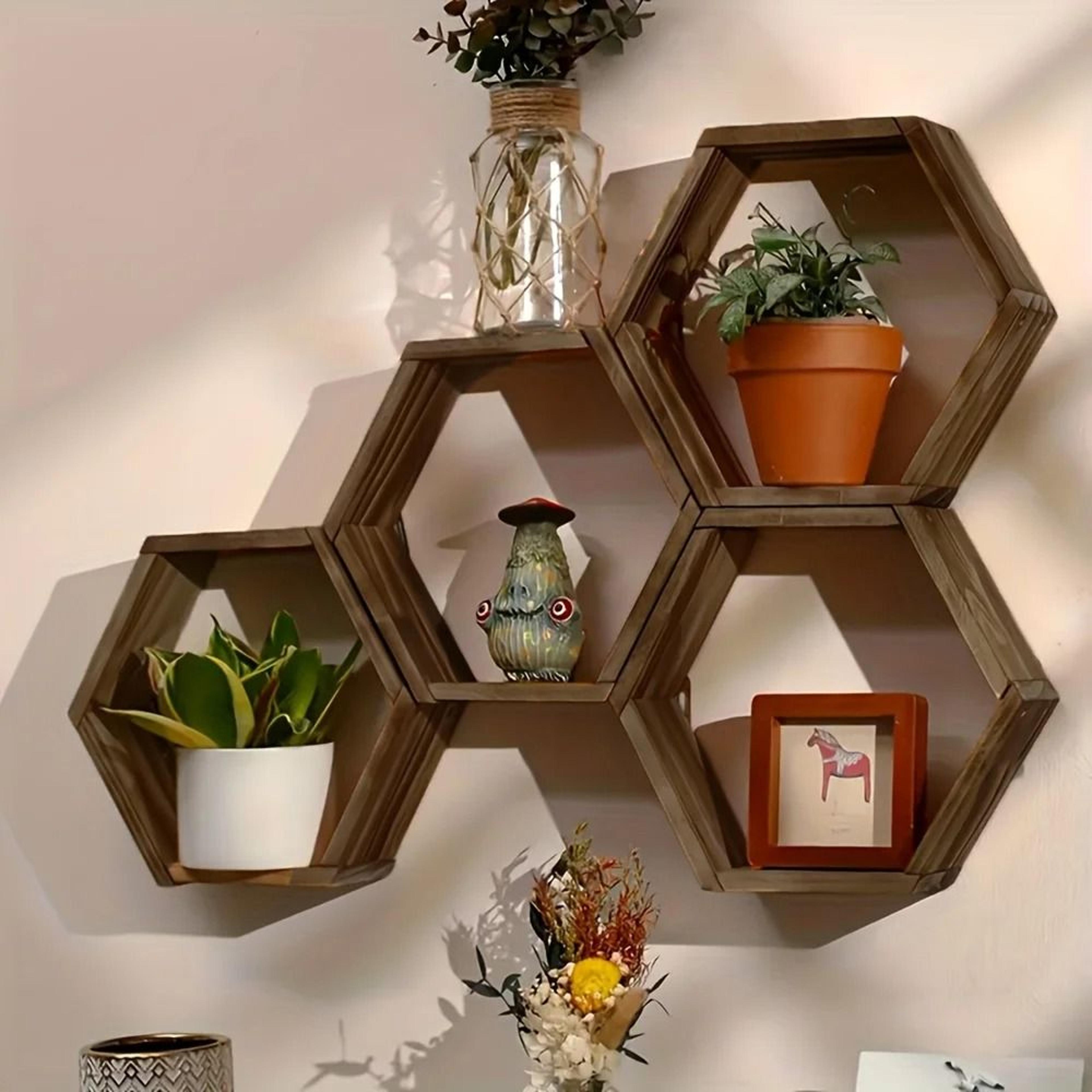 rustic hexagon floating wall shelf decorative storage display