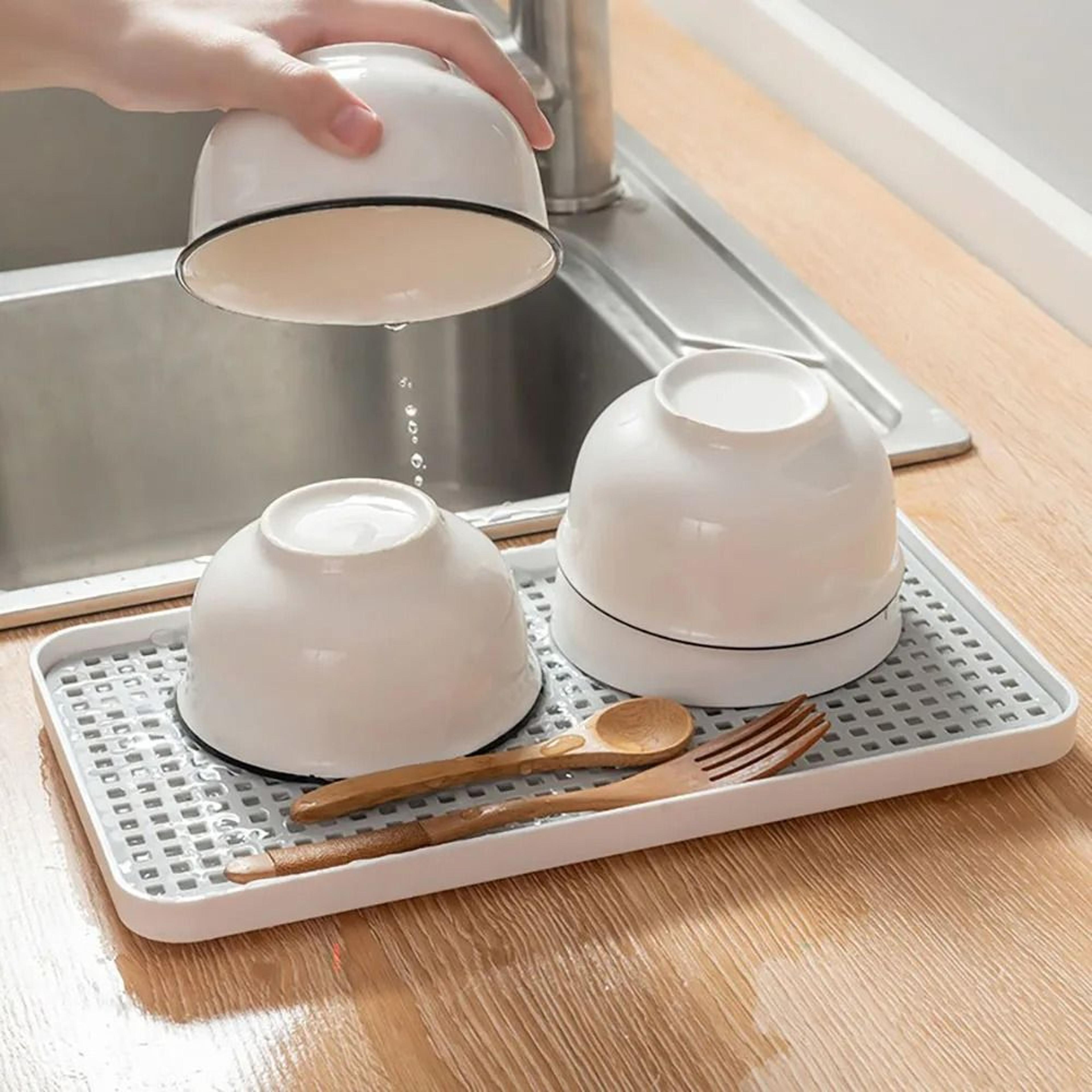 double layer dish drying rack with draining tray and utensil organizer
