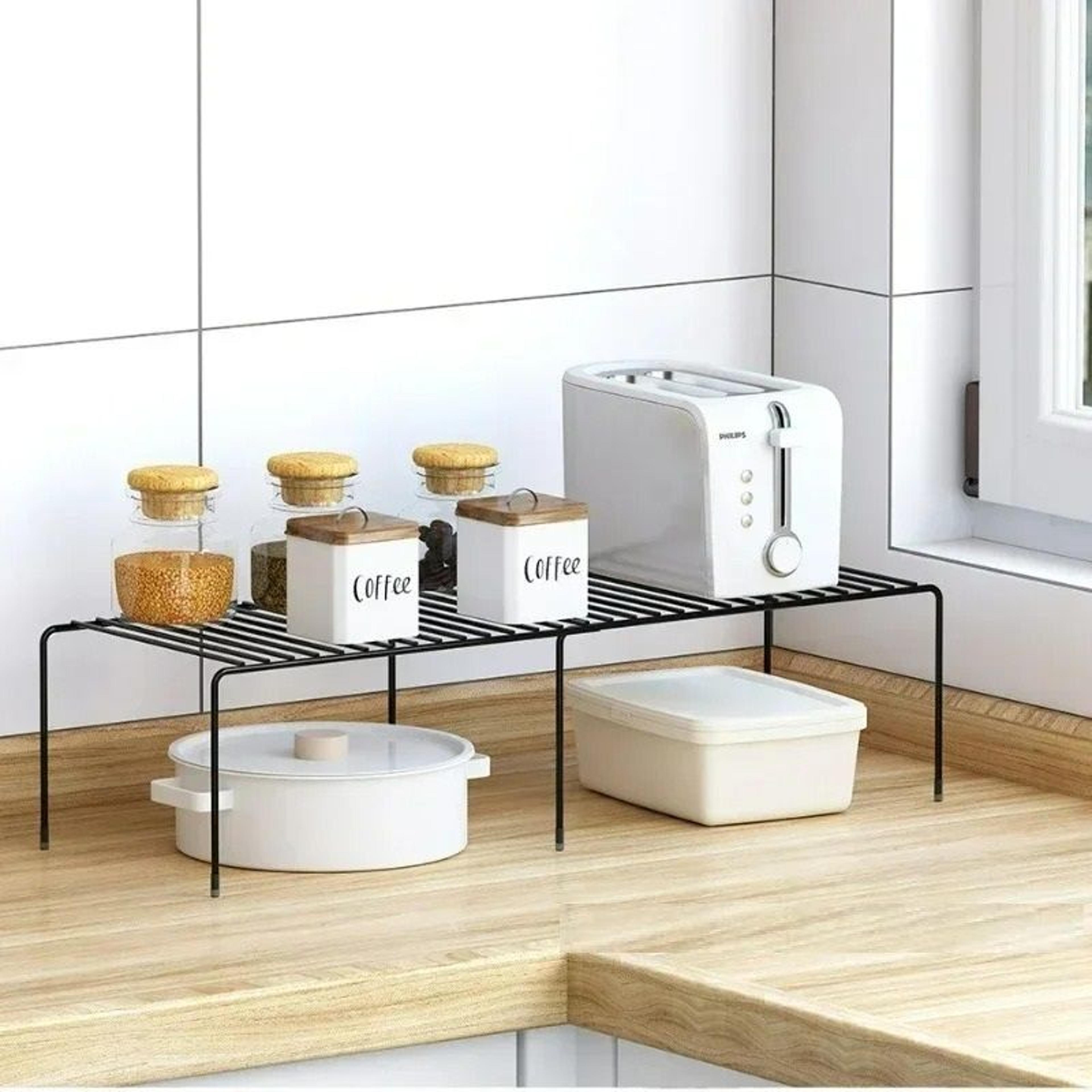 adjustable under sink storage shelf expandable kitchen organizer rack