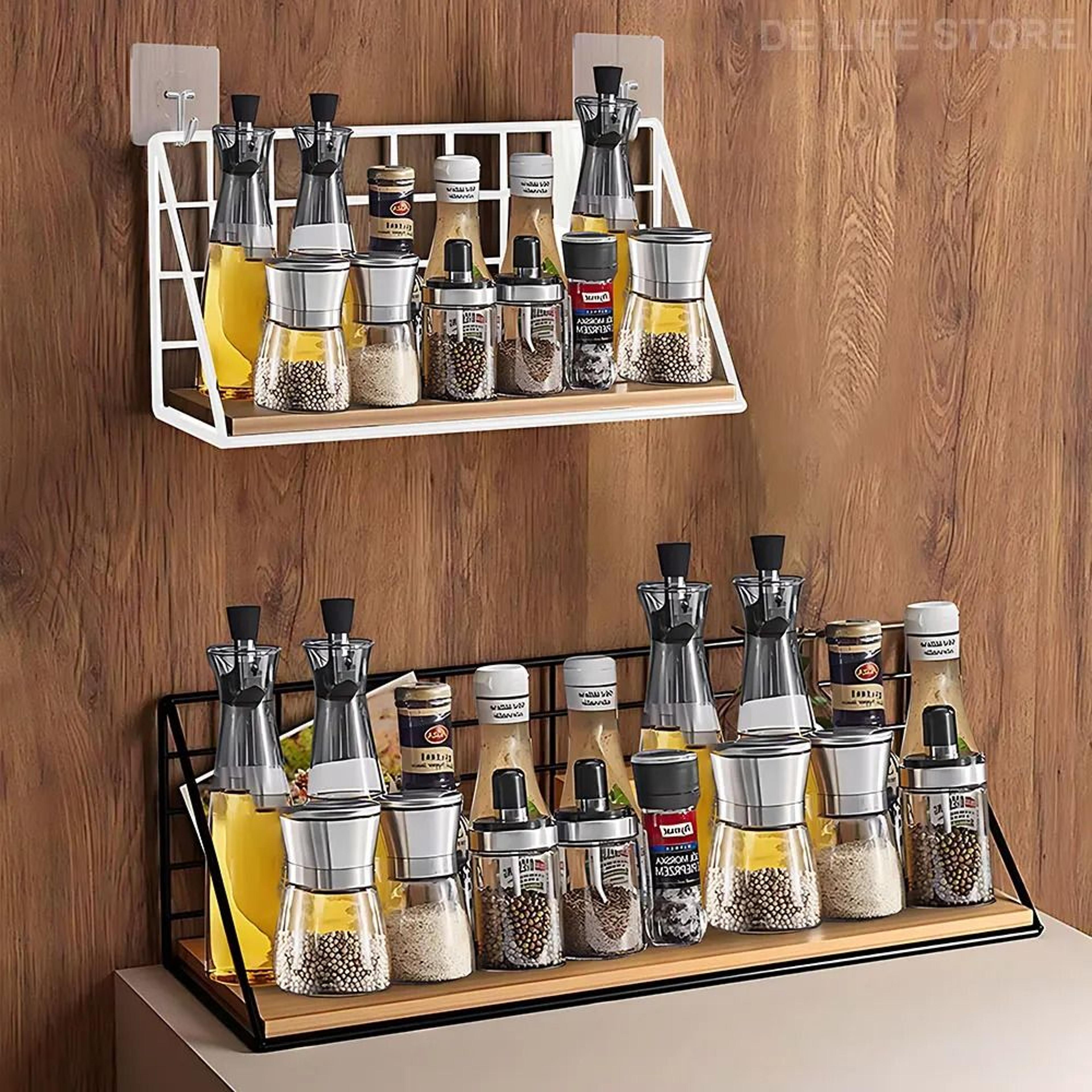 wall mounted wooden spice rack kitchen organizer shelf