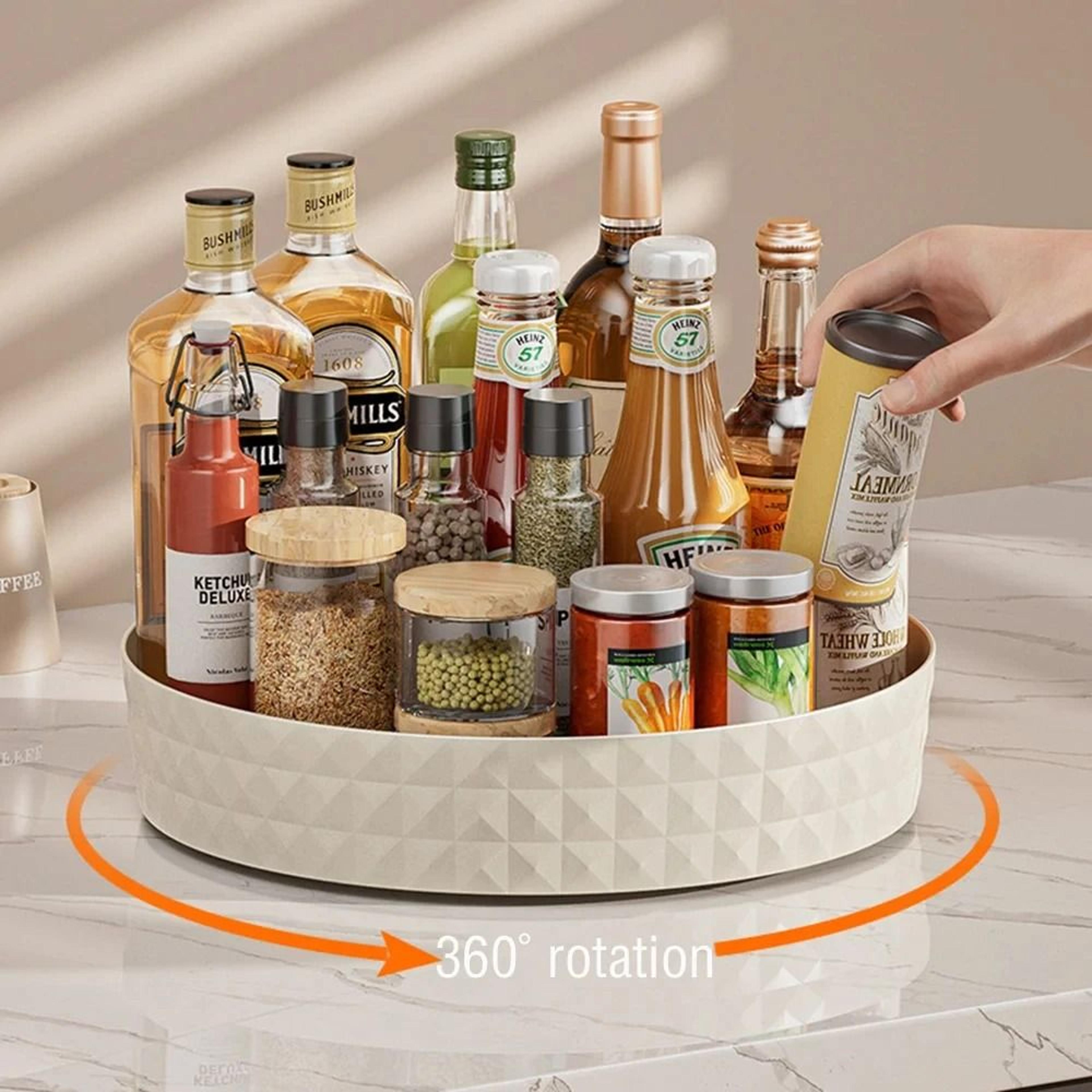 360 degree rotating spice organizer tray non slip kitchen storage turntable