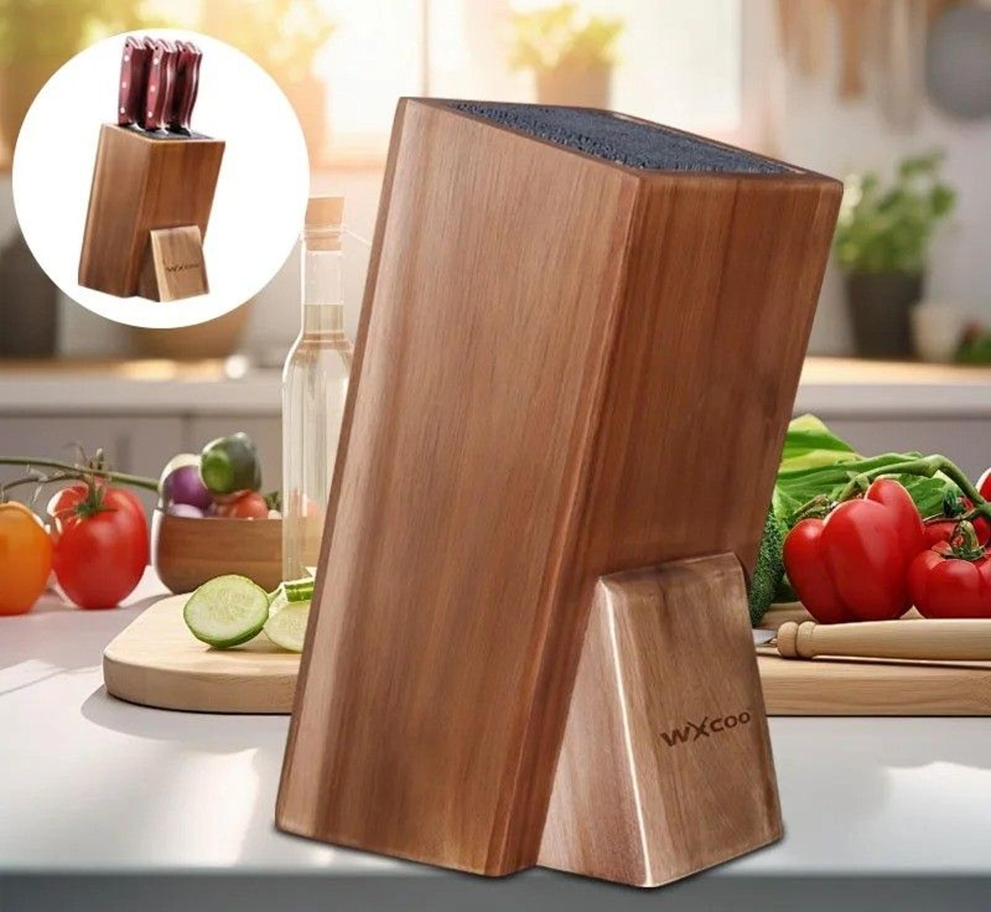 acacia wood universal knife block with removable bristle insert kitchen counter holder