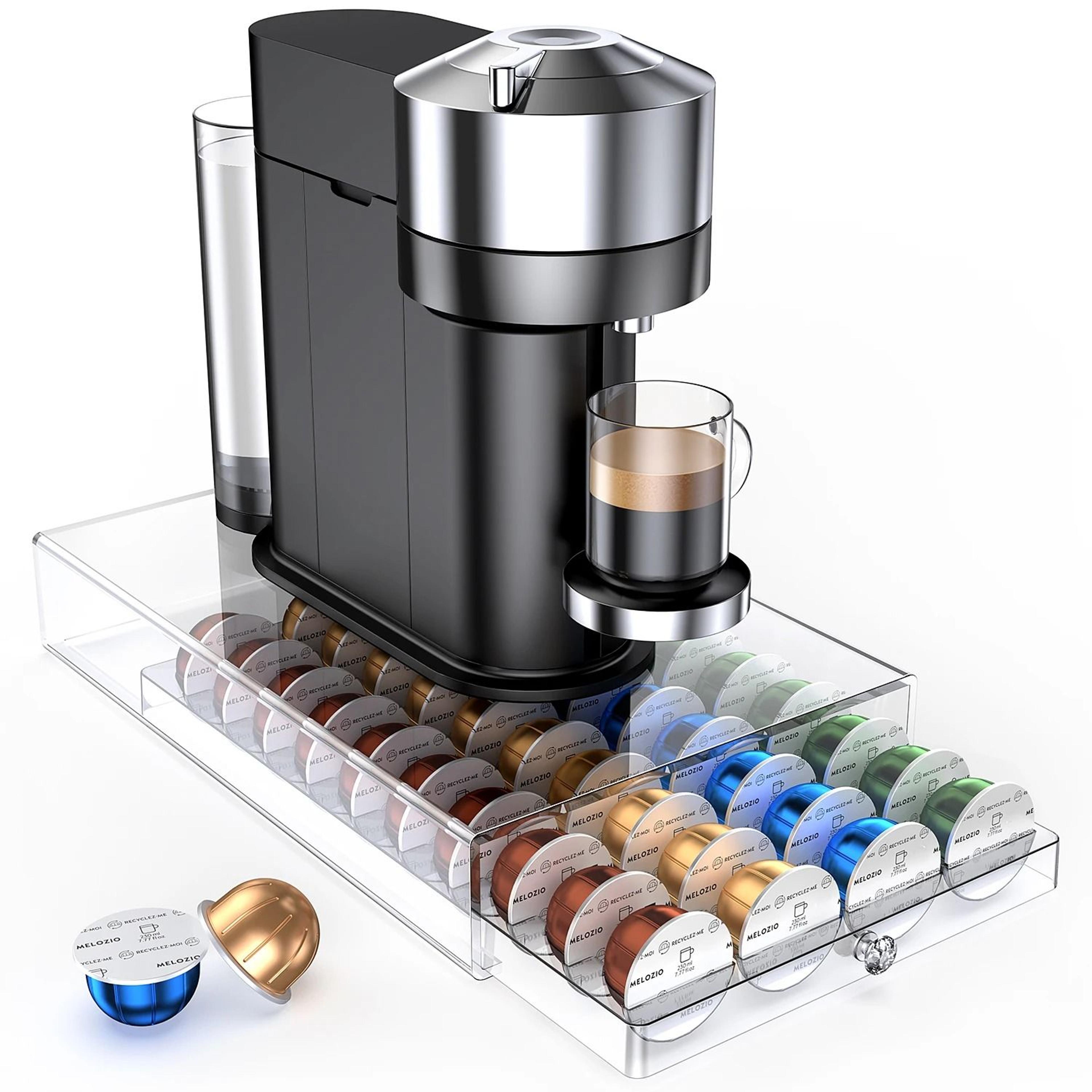acrylic coffee pod drawer organizer compatible with nespresso vertuo capsules holds 40 pods