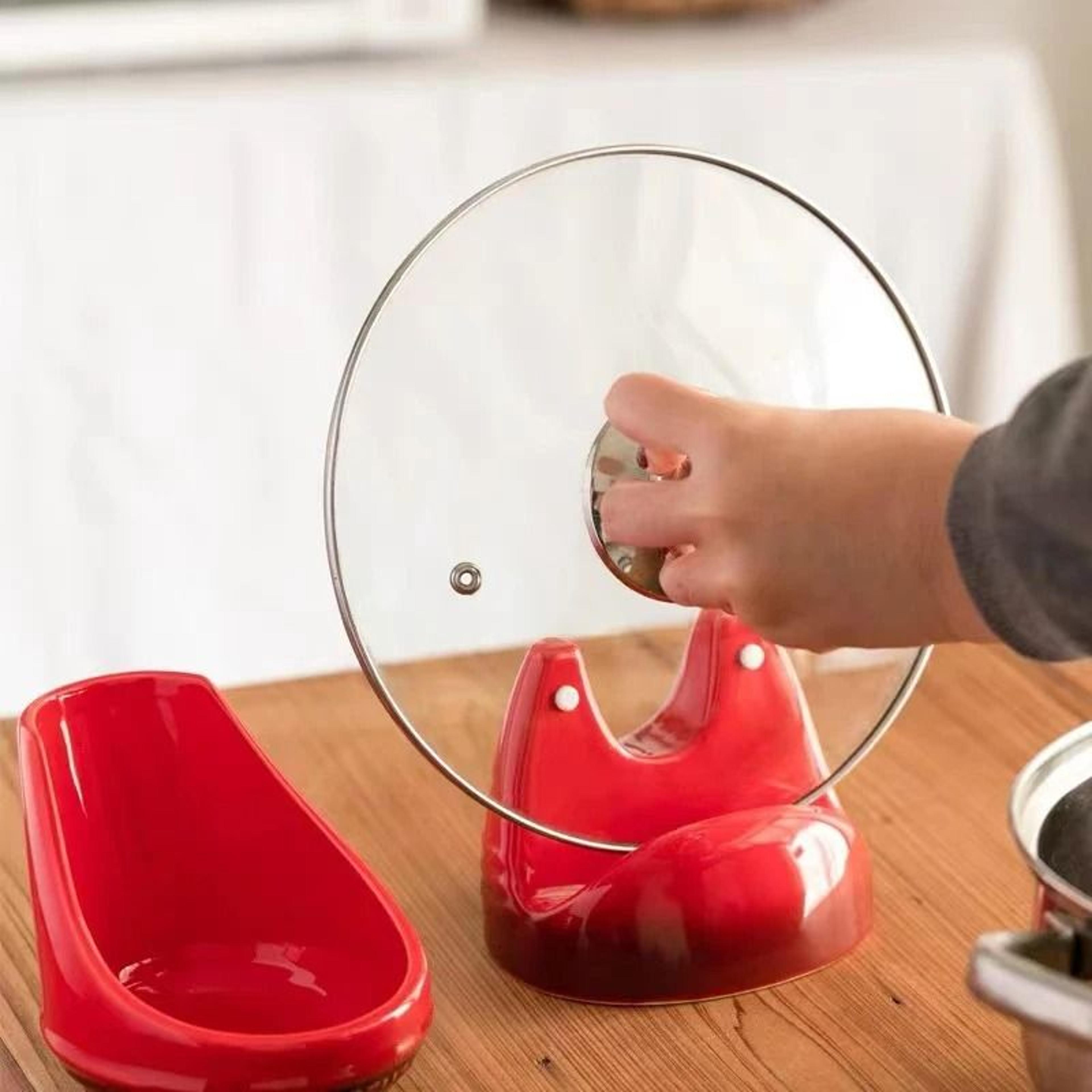 ceramic pot lid and spoon rest holder kitchen countertop organizer stand