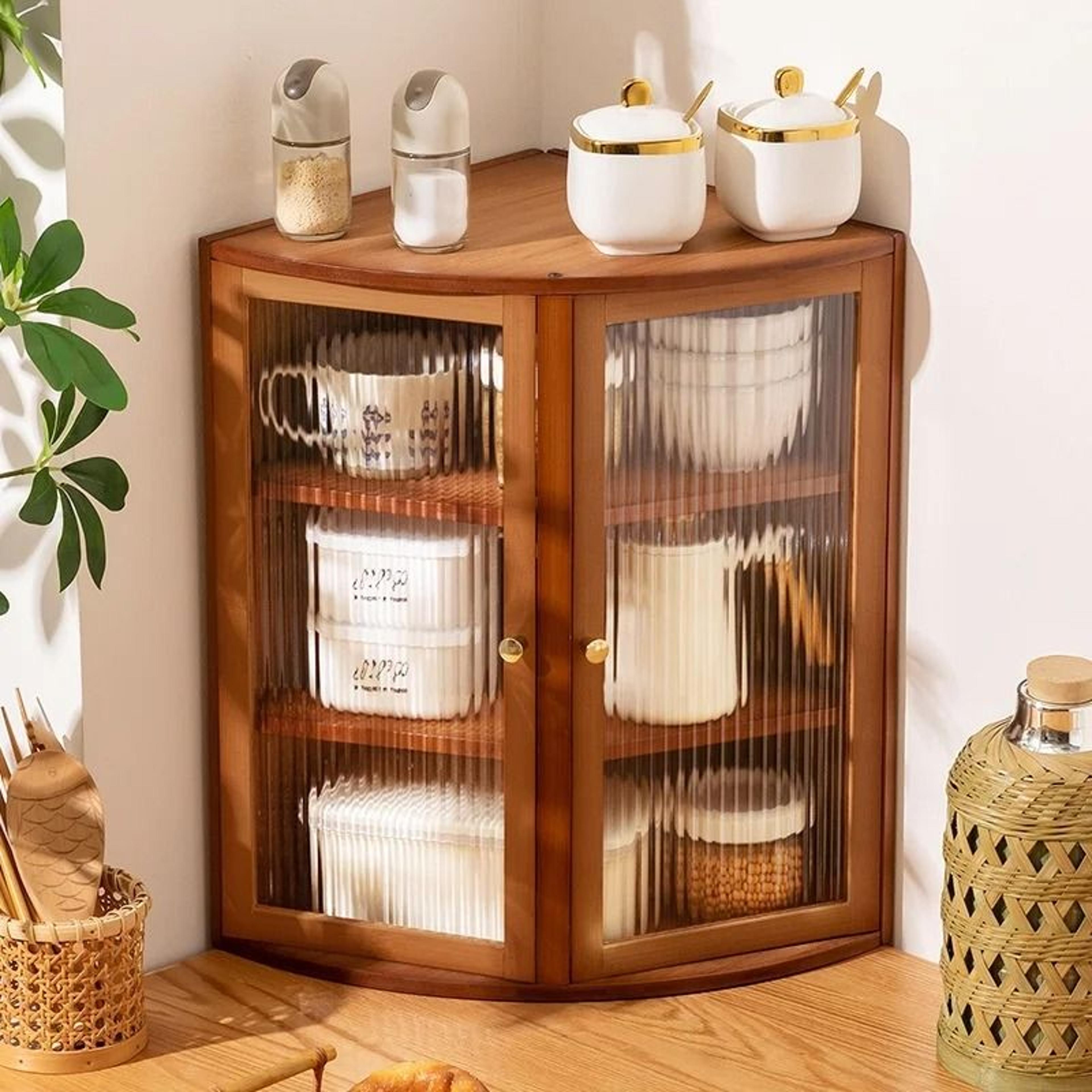 corner kitchen countertop storage cabinet multi-level spice rack and organizer shelf