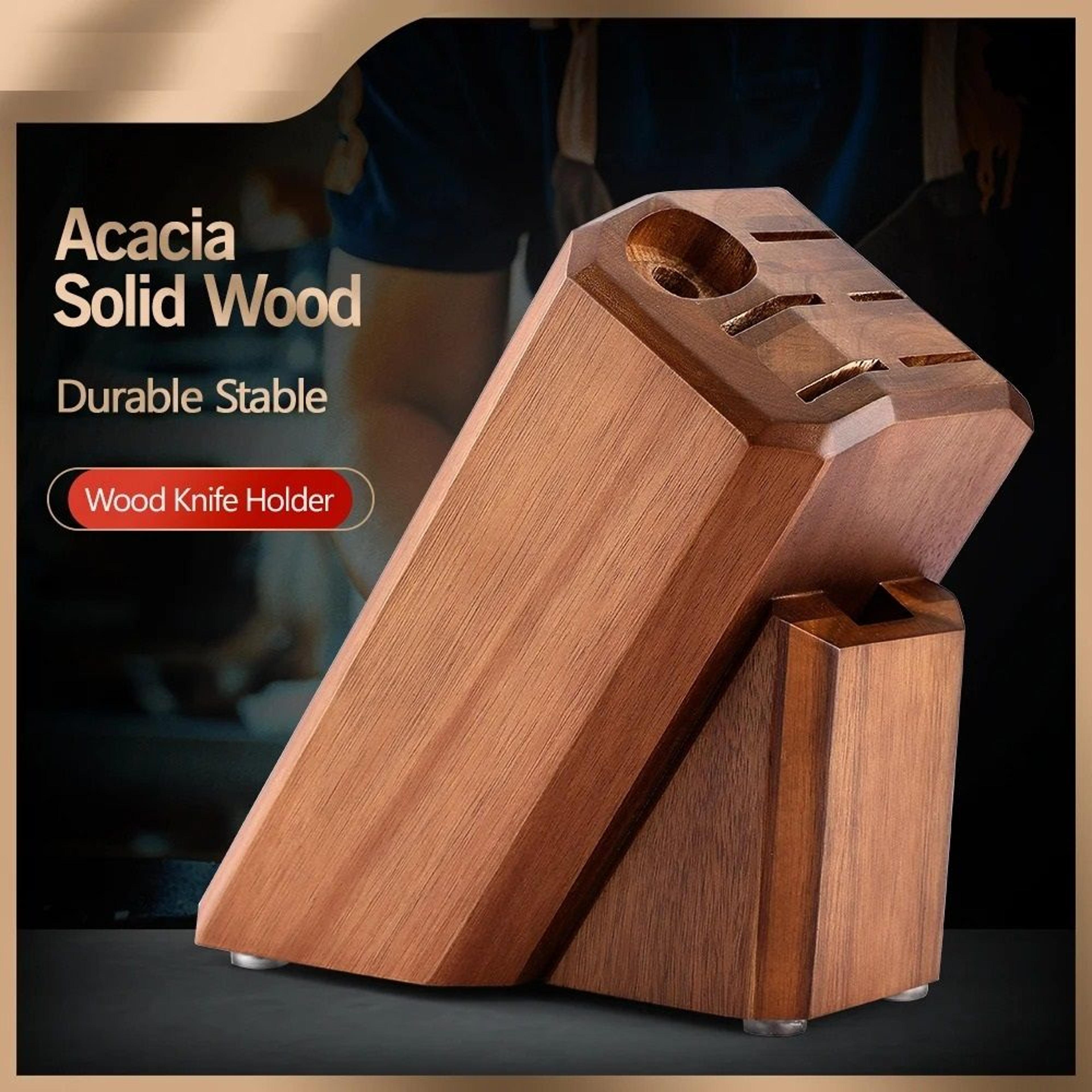 acacia wood knife block organizer with 8 slot universal kitchen knife holder