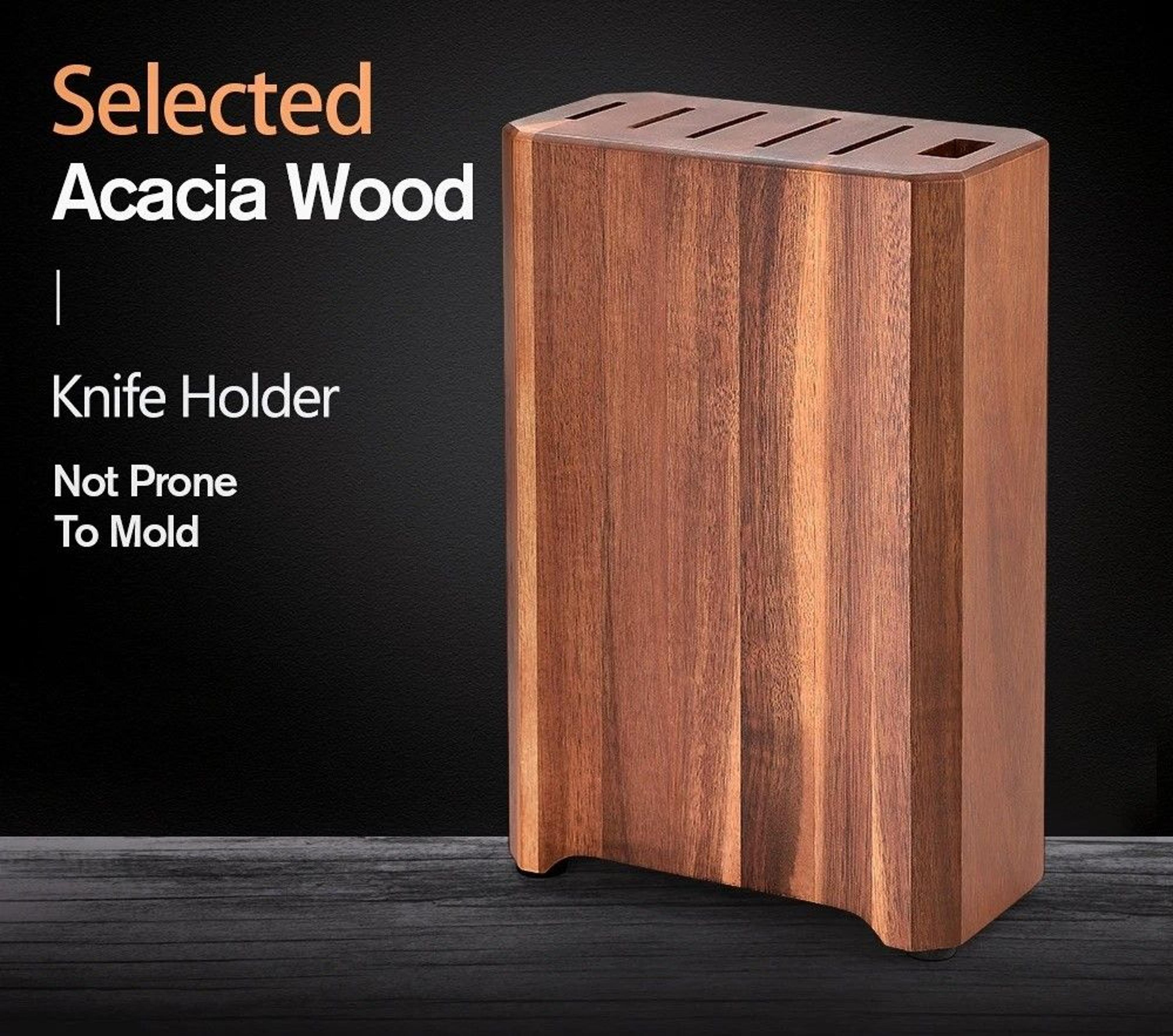 premium acacia wood knife block organizer with 6 slot universal kitchen knife holder
